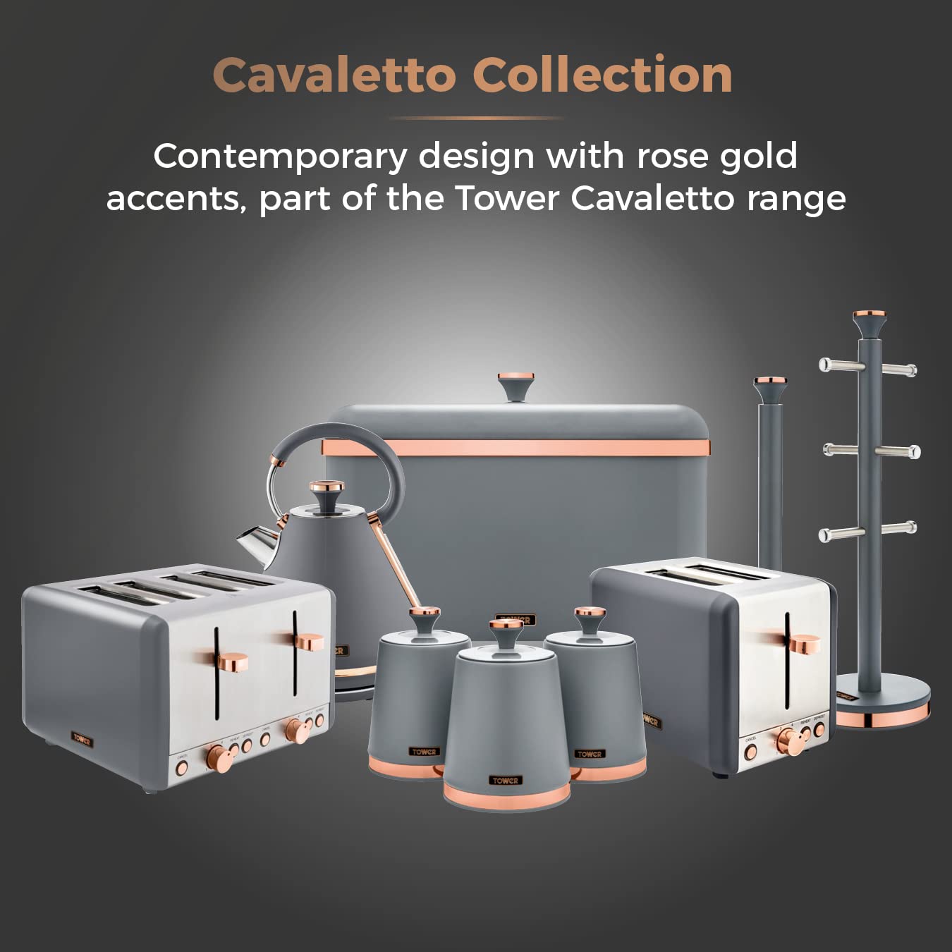 Tower Cavaletto Metal Paper Towel Holder - Stable Base | Fits Standard Rolls | Grey/Rose Gold 7