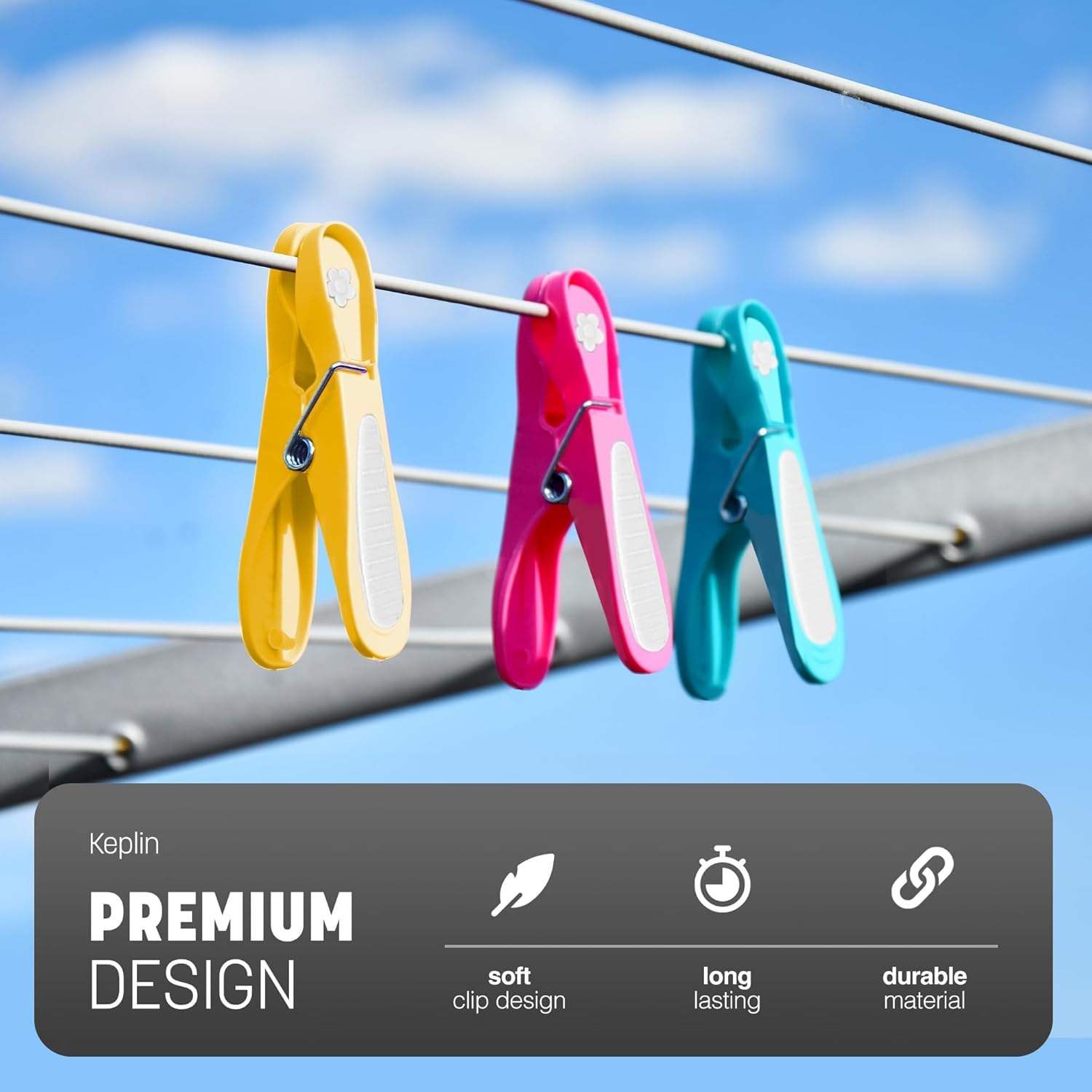 KEPLIN Clothes Pegs - Strong Grip, Weather Resistant | 48 Pack Multicolour 7