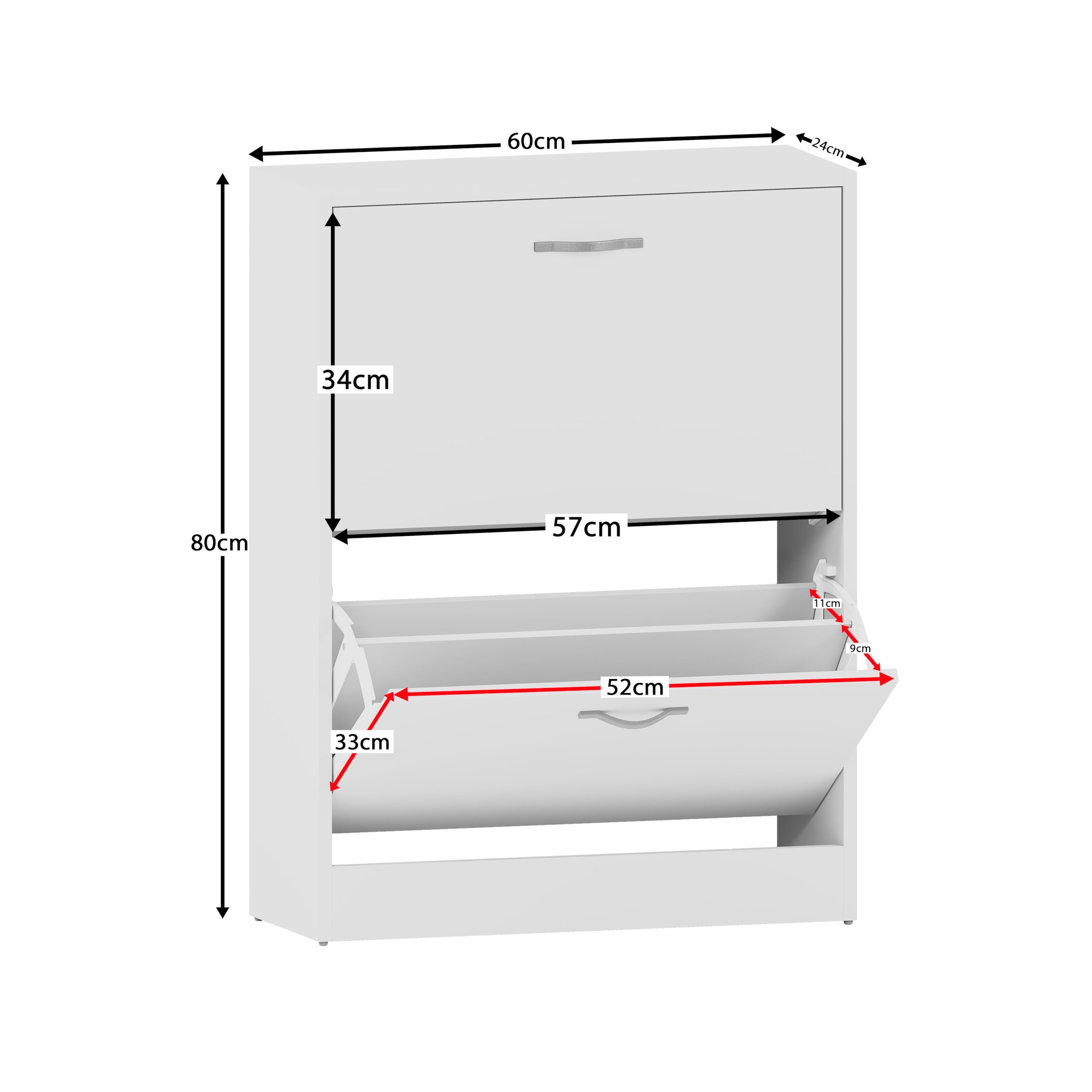 Vida Designs Wooden Shoe Cabinet - 2 Pull-Down Drawers | Slim, Space-Saving Entryway Storage | White 3