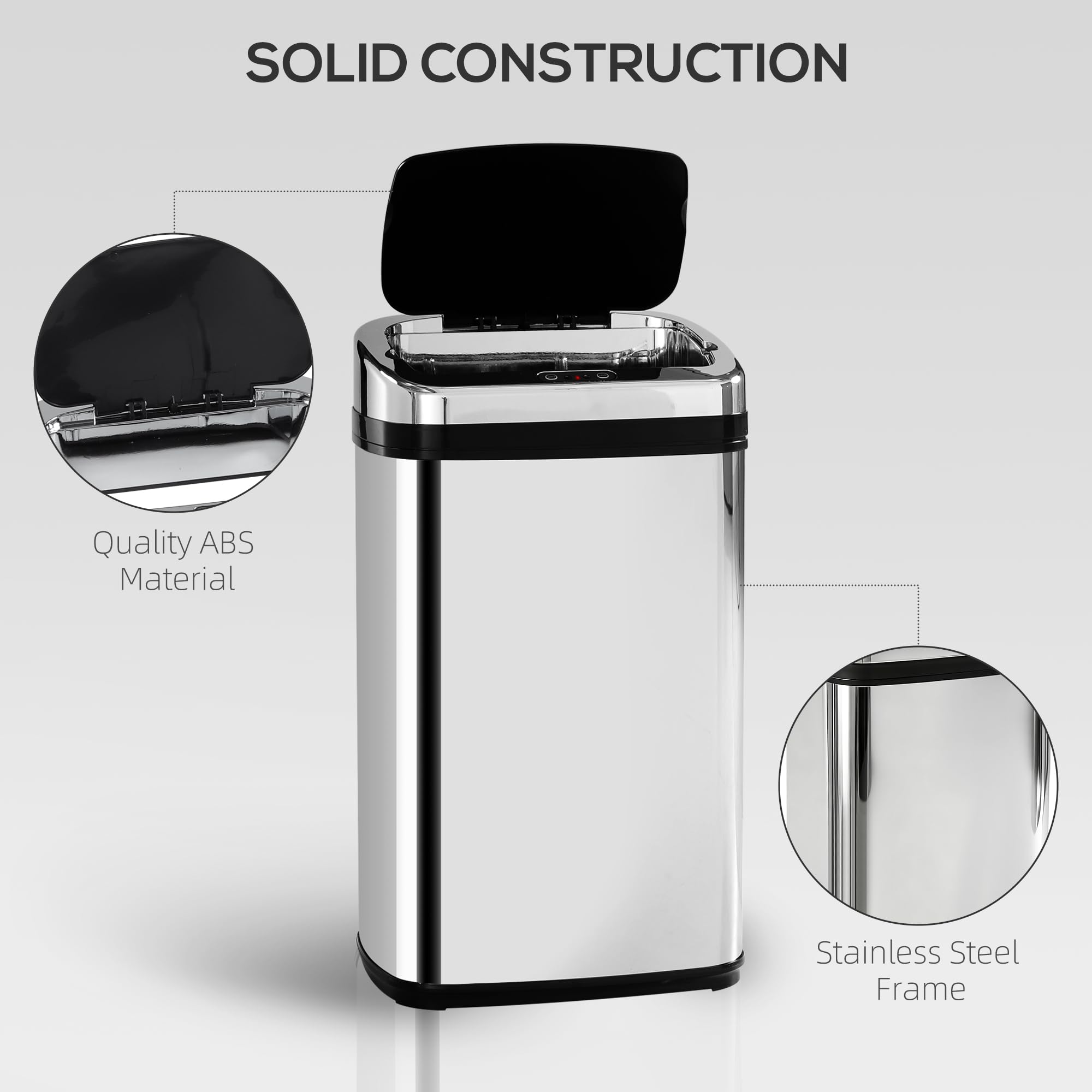 HOMCOM 30L Automatic Sensor Bathroom Bin - Stainless Steel | Motion Activated | Medium Size 5