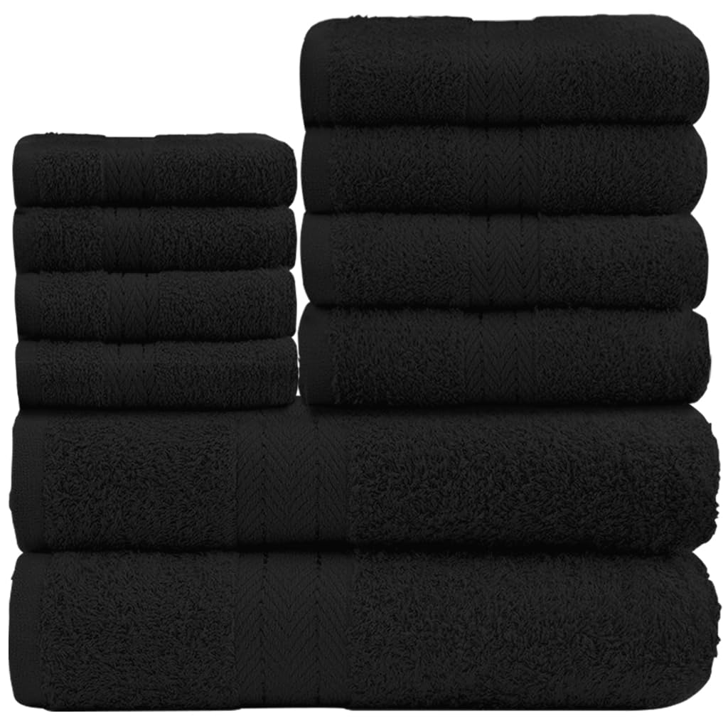 GC GAVENO CAVAILIA 10 Piece Towel Set - 450 GSM Cotton | Quick Drying | Black 1