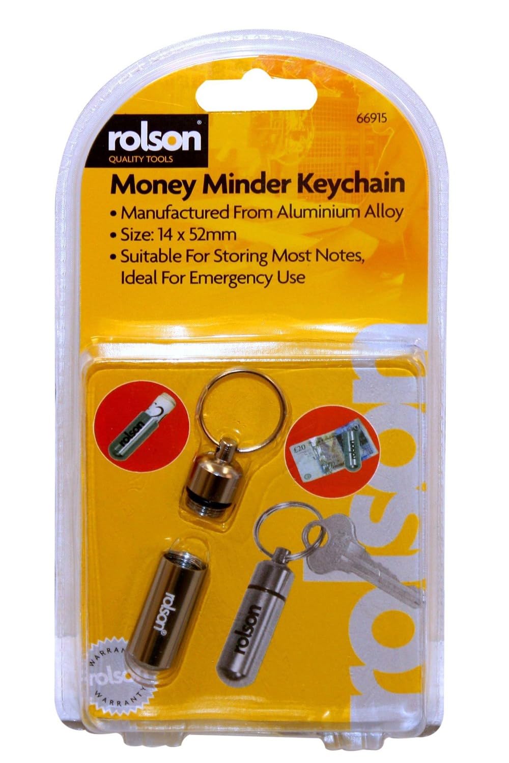 Rolson 66915 Money Minder with Key Chain | Aluminium Alloy | Silver | Ideal for Emergency Storage 1