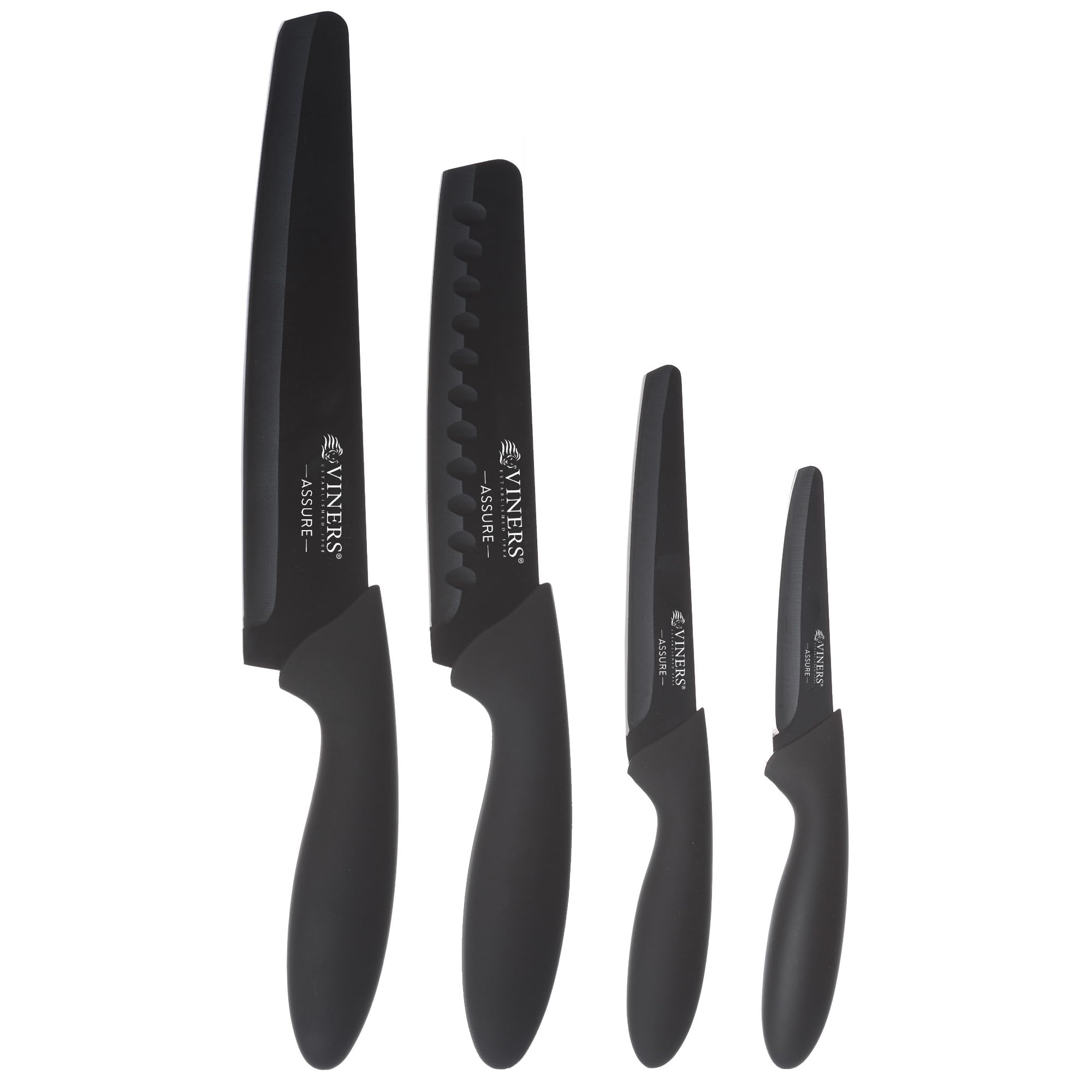 Viners Assure 4 Piece Knife Set | Stainless Steel Blades with Squared Tips | Soft Grip Handles 1