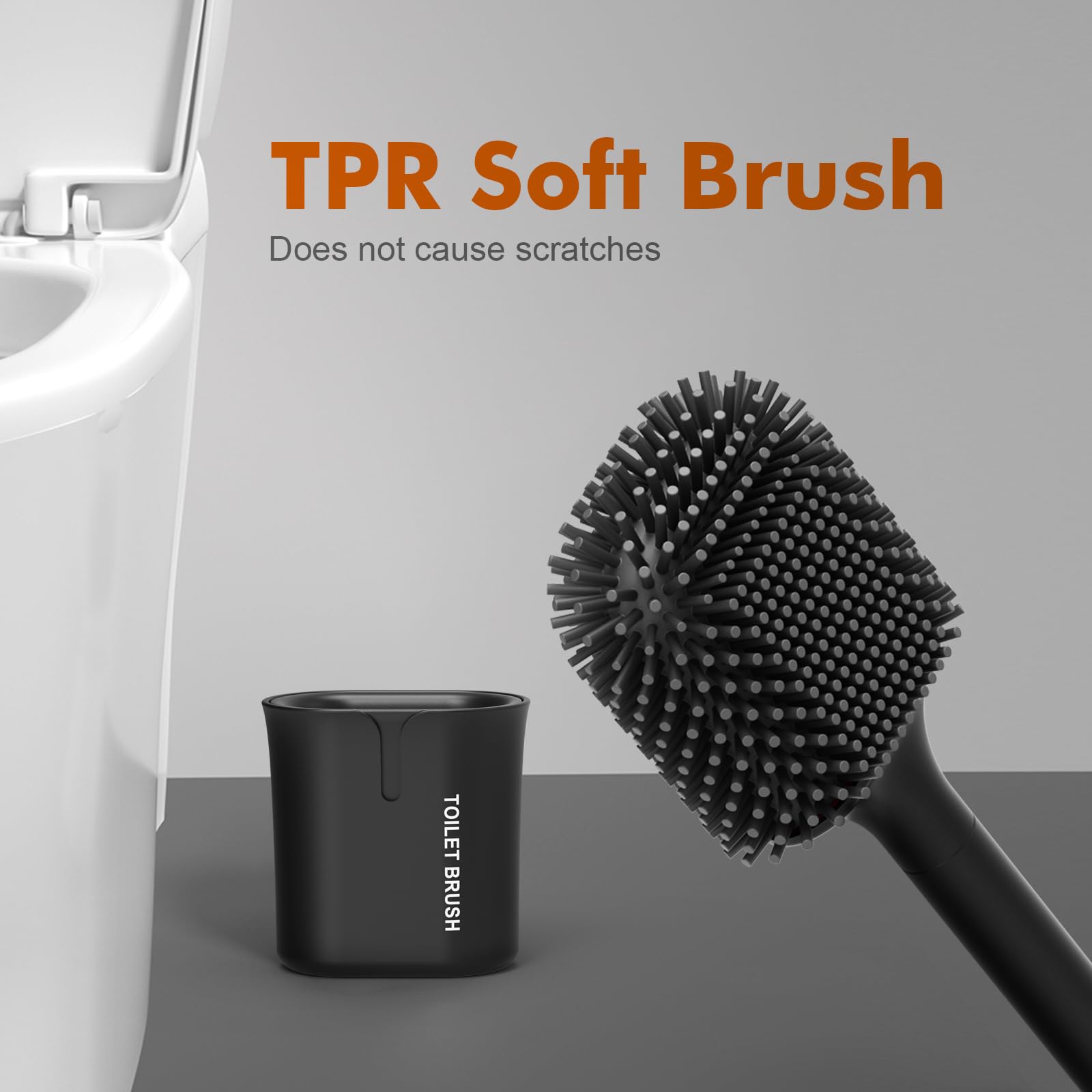 Ibergrif M34156B Black Silicone Toilet Brush & Holder Set | Deep Cleaning TPR Head | Drip Proof 3