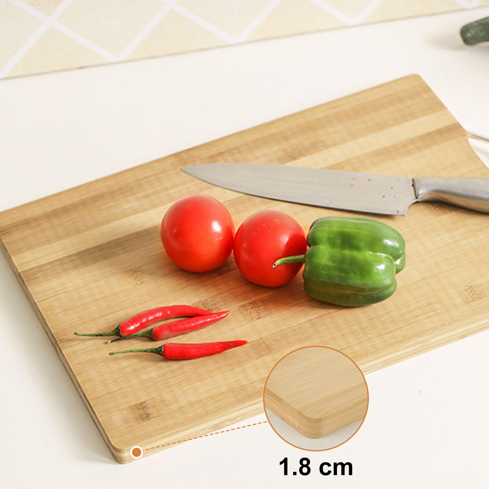 ASelected Wooden Chopping Board - Natural Bamboo, 40x30x1.8 cm | Lightweight & Durable 4
