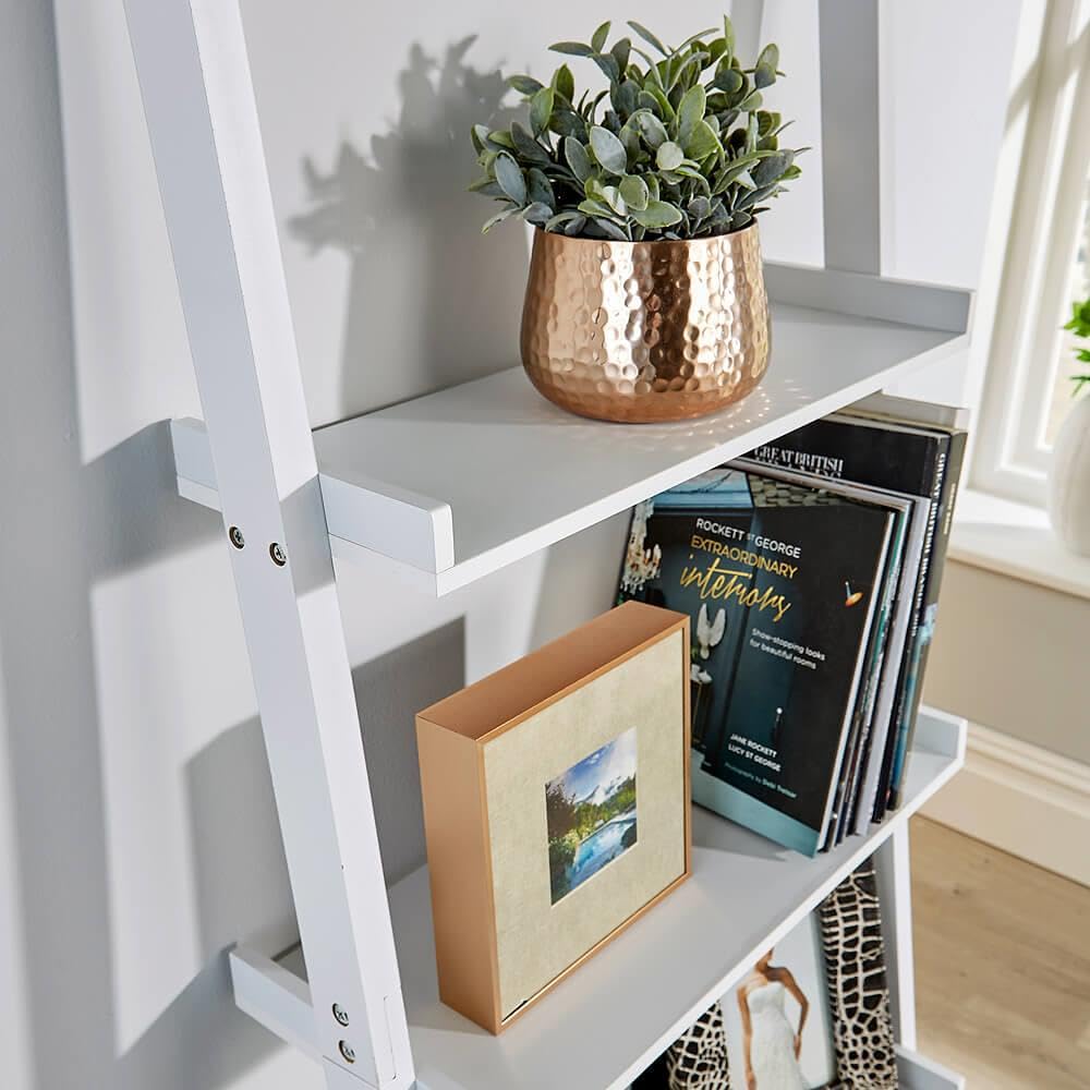Home Source Modern 5 Tier Ladder Bookcase Shelving Unit | White Engineered Wood | Space Saving 3