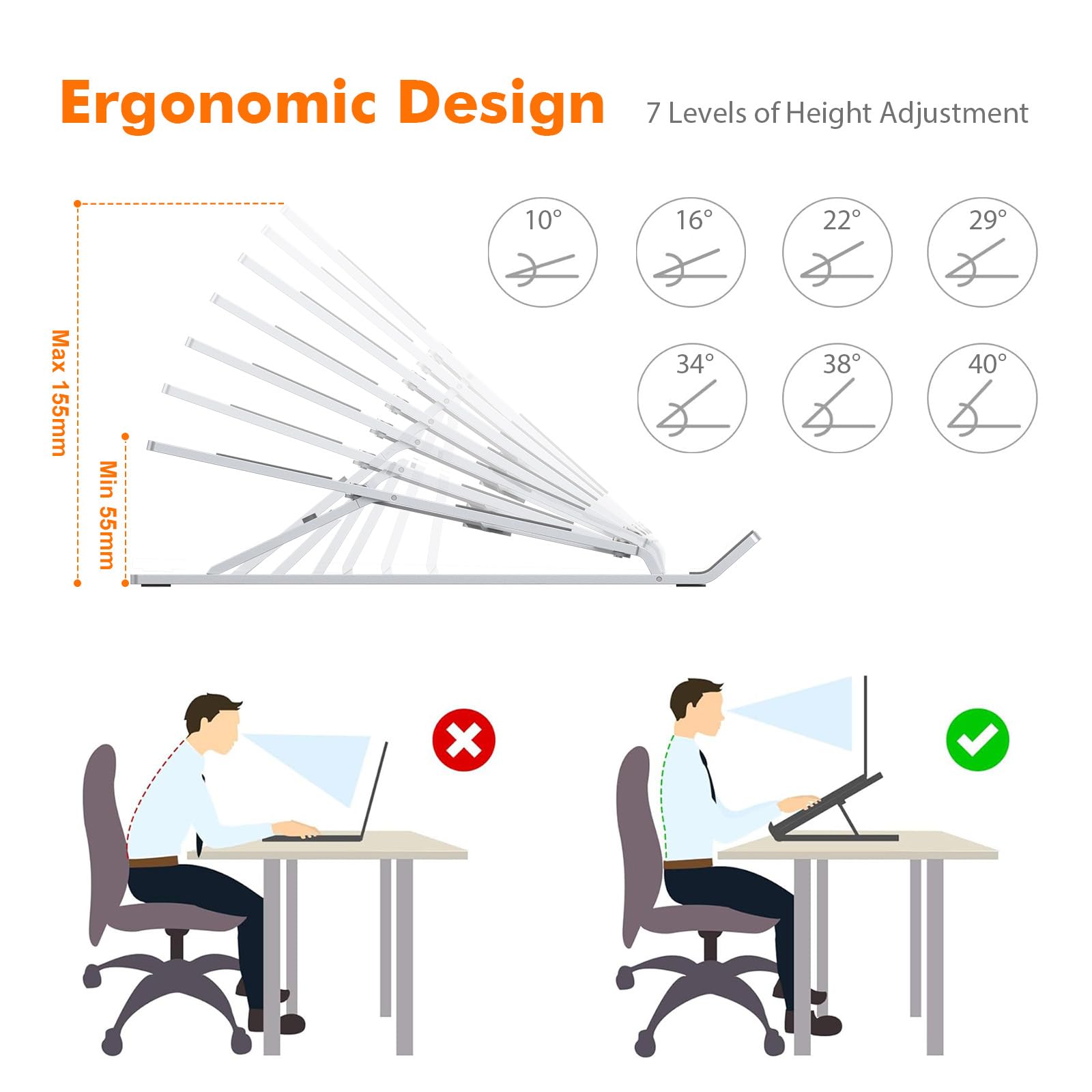 GRIFEMA GB1054 Laptop Stand for Desk - Adjustable 6-Level Aluminium Riser | Foldable & Portable