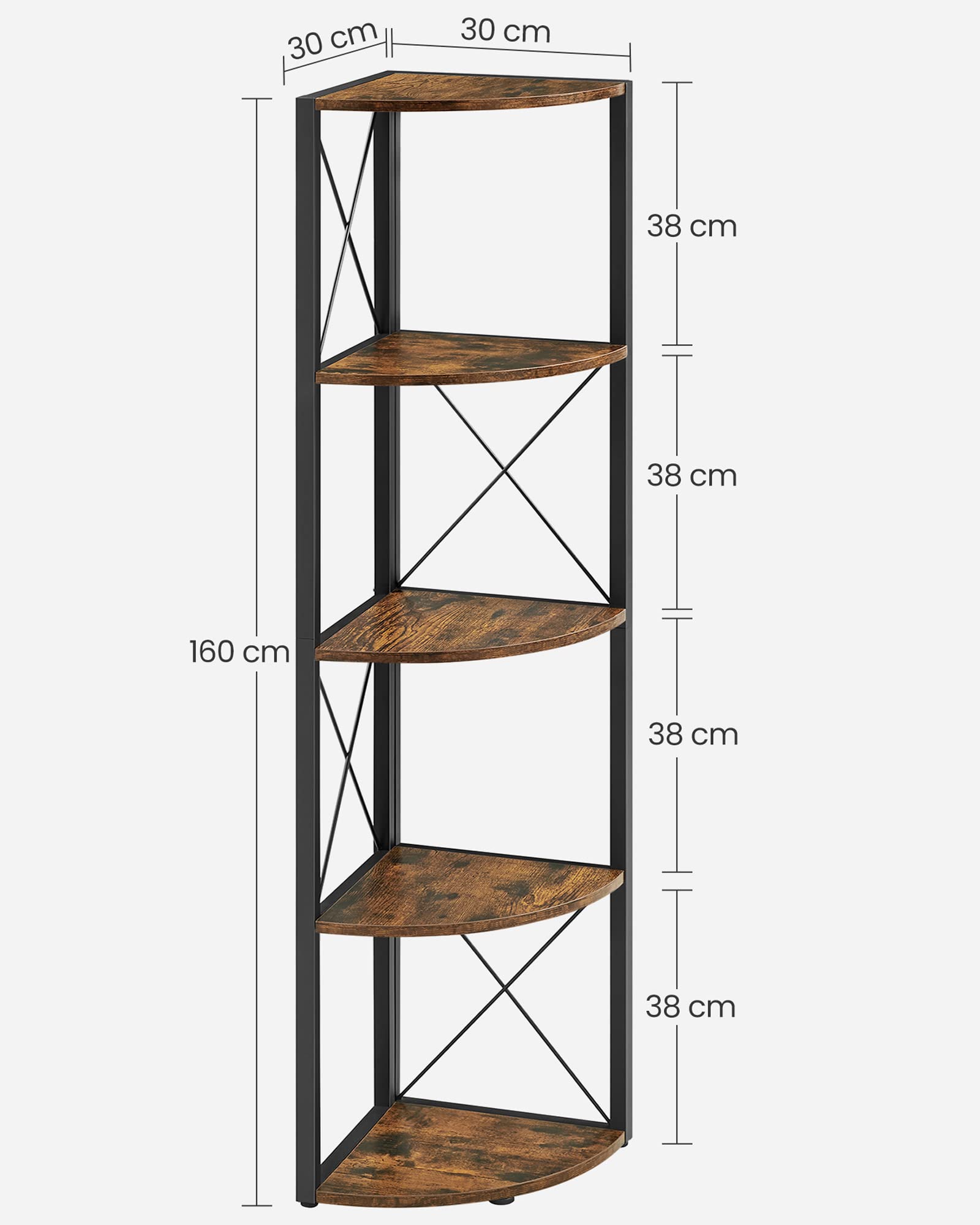 VASAGLE 5-Tier Corner Shelf - Space Saving Storage | Rustic Brown & Black | 11.3kg Load Capacity 3