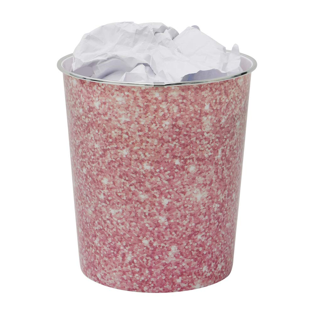 JVL Small Pink Sparkle Plastic Waste Paper Bin | Durable | 24.5cm x 26.5cm