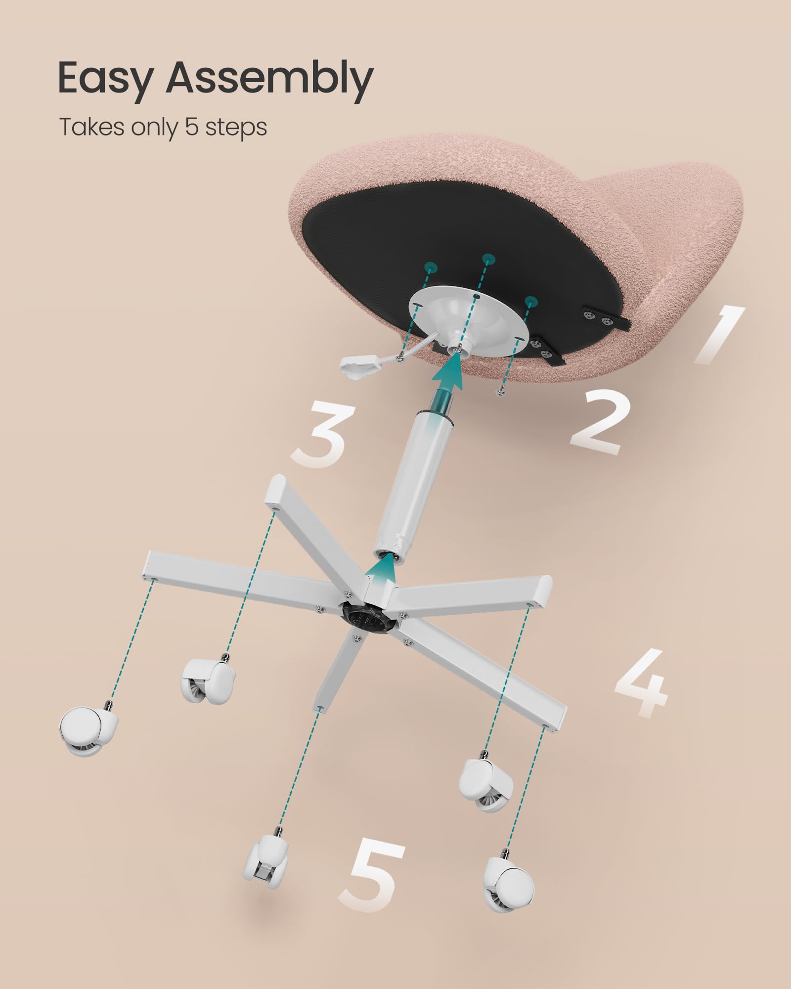 SONGMICS Office Chair - Teddy Fleece Swivel Desk Chair | Height Adjustable | Jelly Pink 8