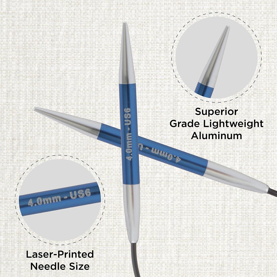 KnitPro Zing Fixed Circular Knitting Needles - 4.00mm (US 6) | 22.5cm Length | Sapphire Aluminium 2