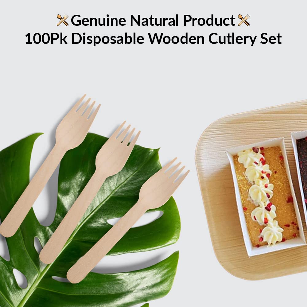 1ABOVE Disposable Wooden Cutlery Set - 100 Pack Forks | Biodegradable & Sturdy | Light Brown 5