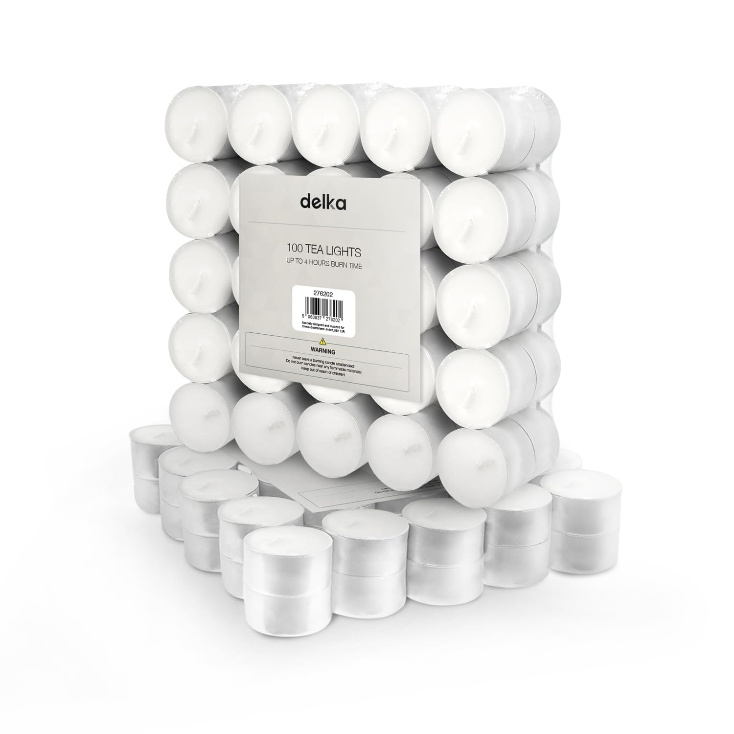 delka Unscented Tea Lights - 4 Hour Burn Time | 100 Pack White | Smoke-Free 1