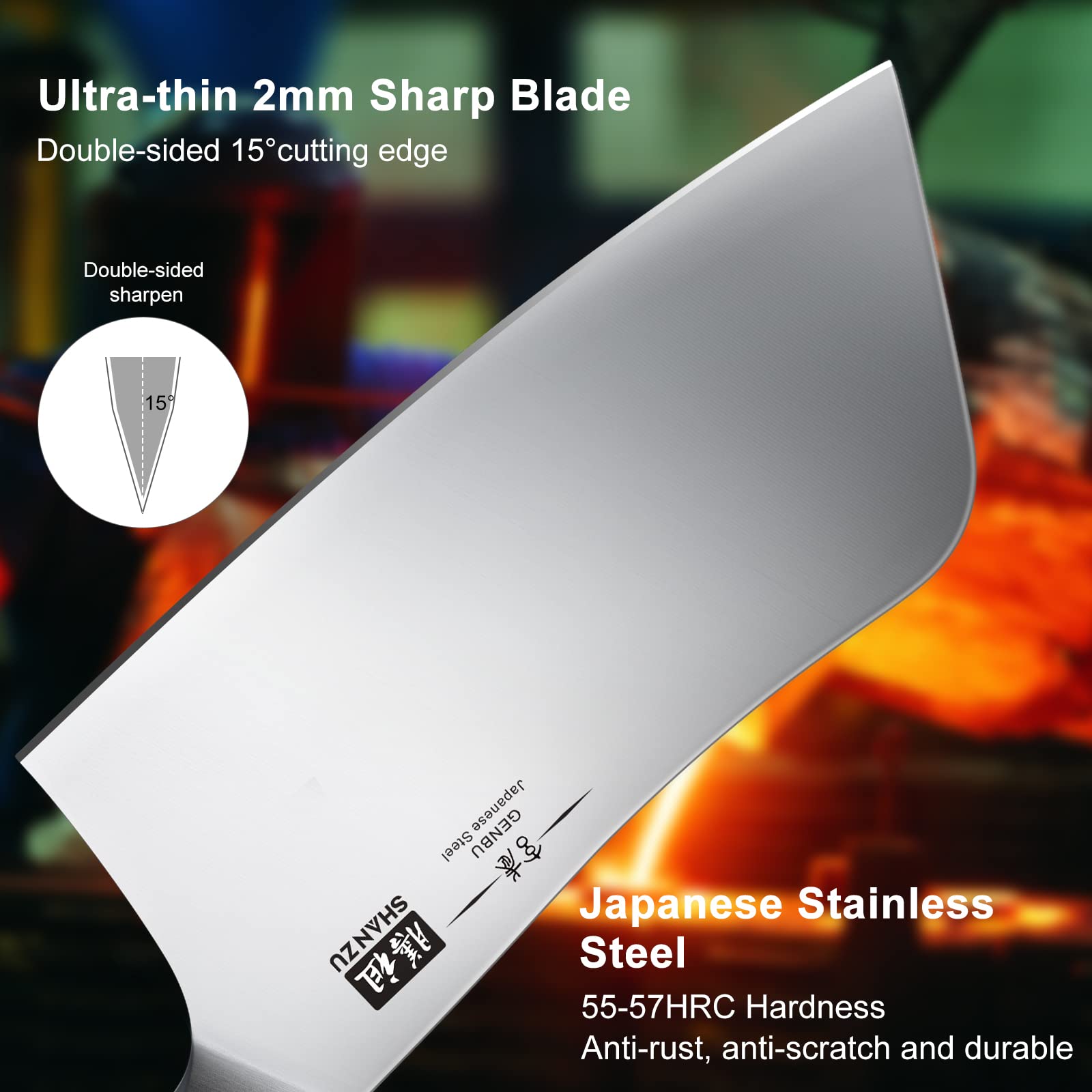 SHAN ZU 7 Inch Utility Knife - High Carbon Japanese Steel Cleaver with K133 Wooden Handle 4