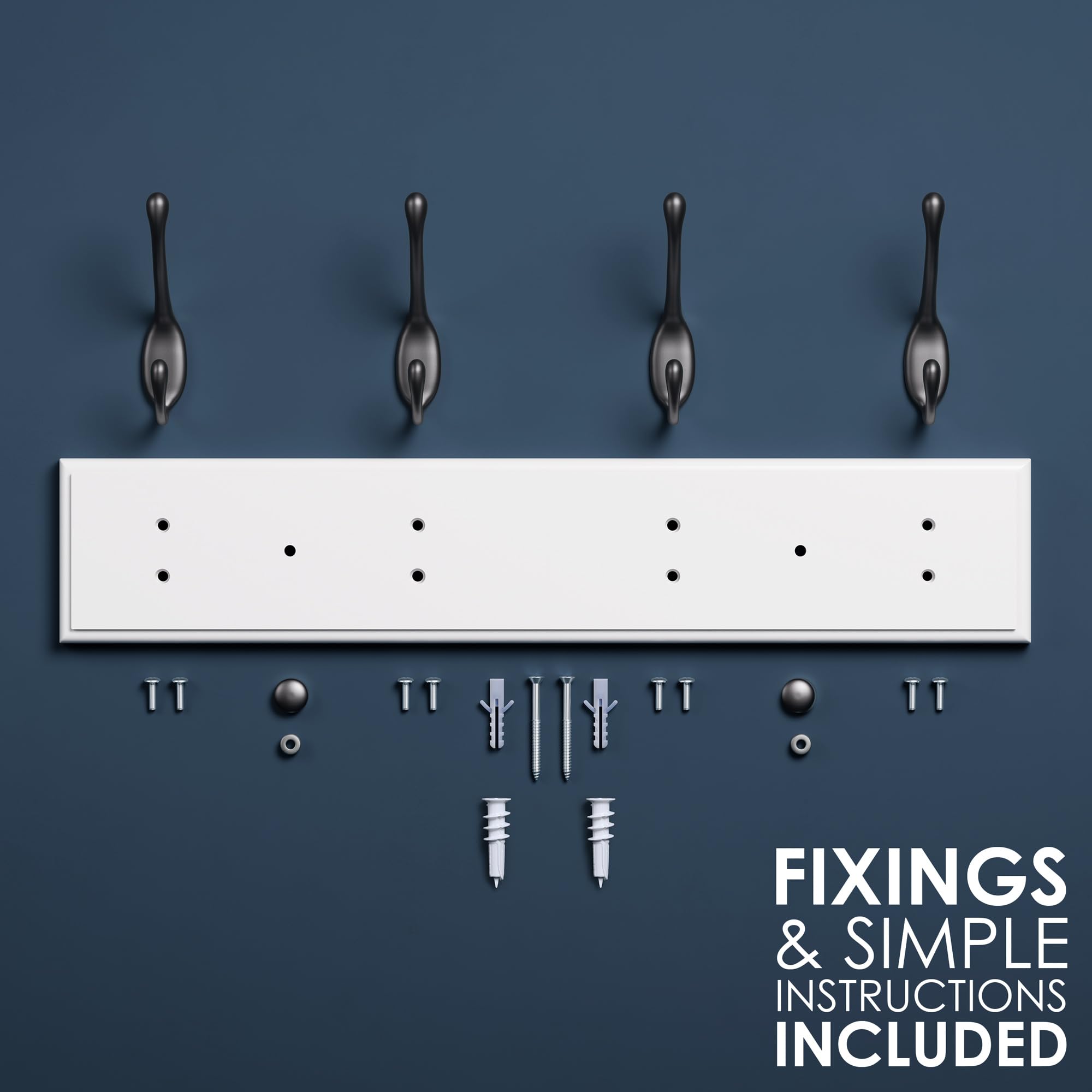LARHN White Bamboo Wall Coat Rack - 4 Heavy-Duty Black Hooks | 42 cm Wide 5