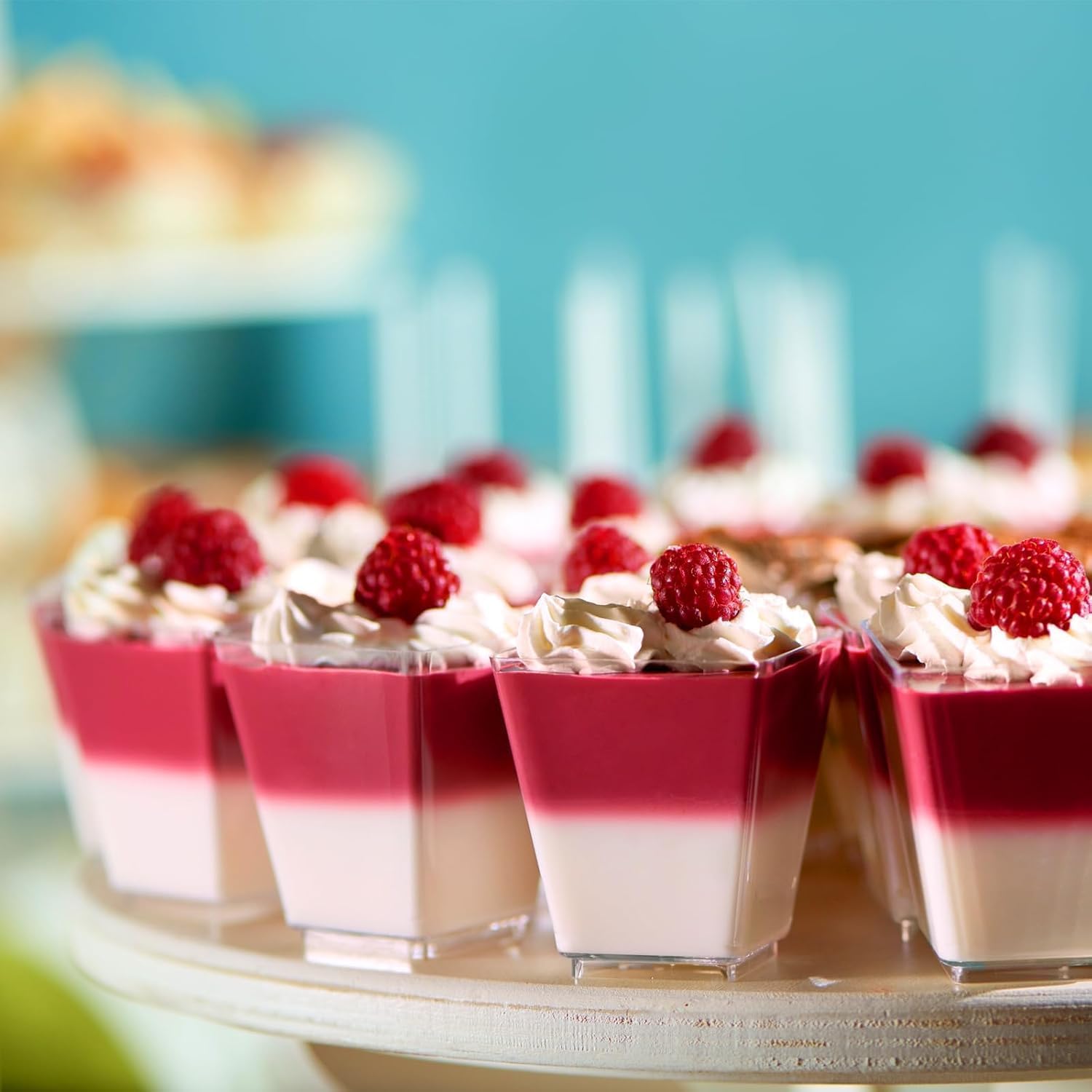 Woobroo Dessert Cups - 50 Pack Mini Square Pots 2oz/60ml Reusable Clear | Includes Spoons 4