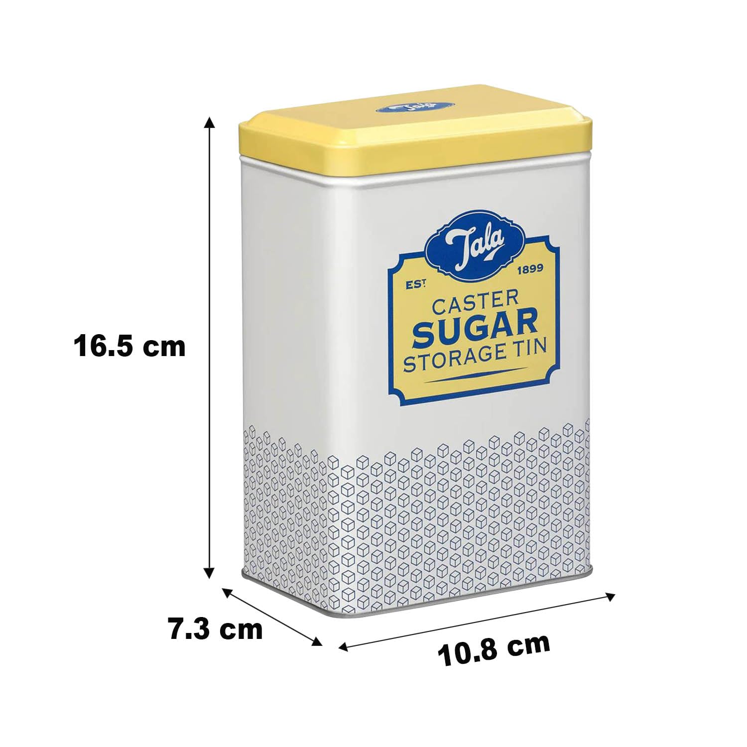 Tala Originals Metal Storage Tin for Caster Sugar | Yellow & Cream Nostalgic Design | 163x105x70mm 6
