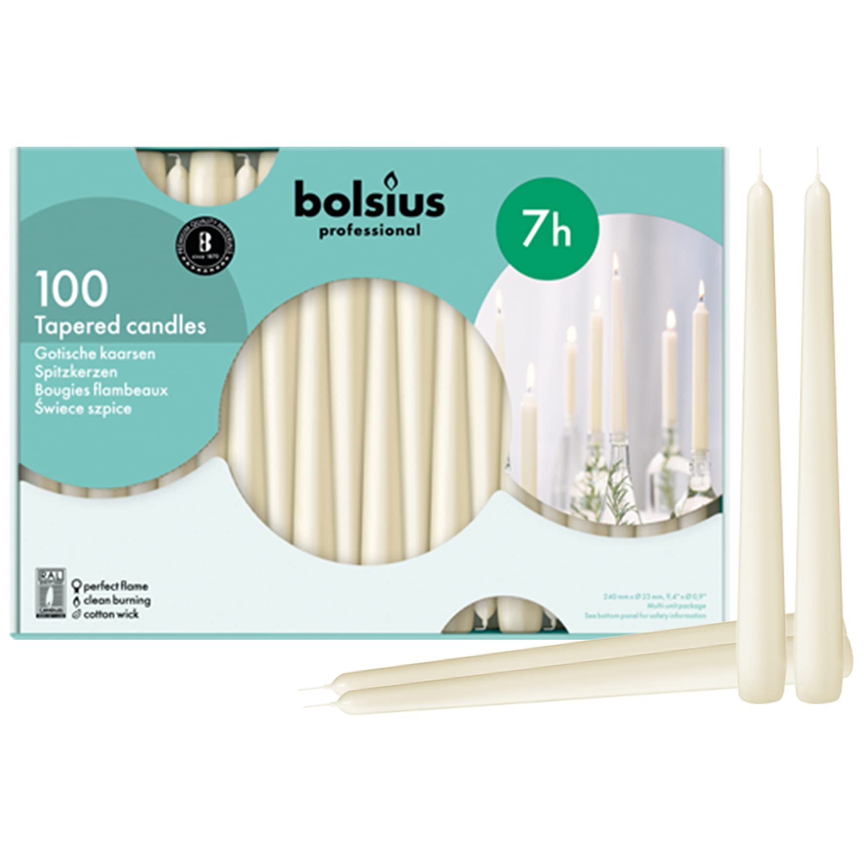 BOLSIUS Tapered Dinner Candles - Ivory, 25.4 cm Length | Pack of 100 | Unscented 1