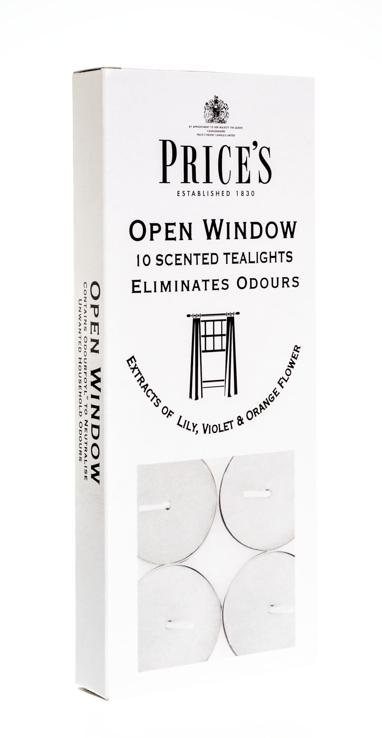 Price's Open Window Tealights - Odour Eliminating, Lily/Violet/Orange Flower Extracts | Pack of 10 | Long Burning 1