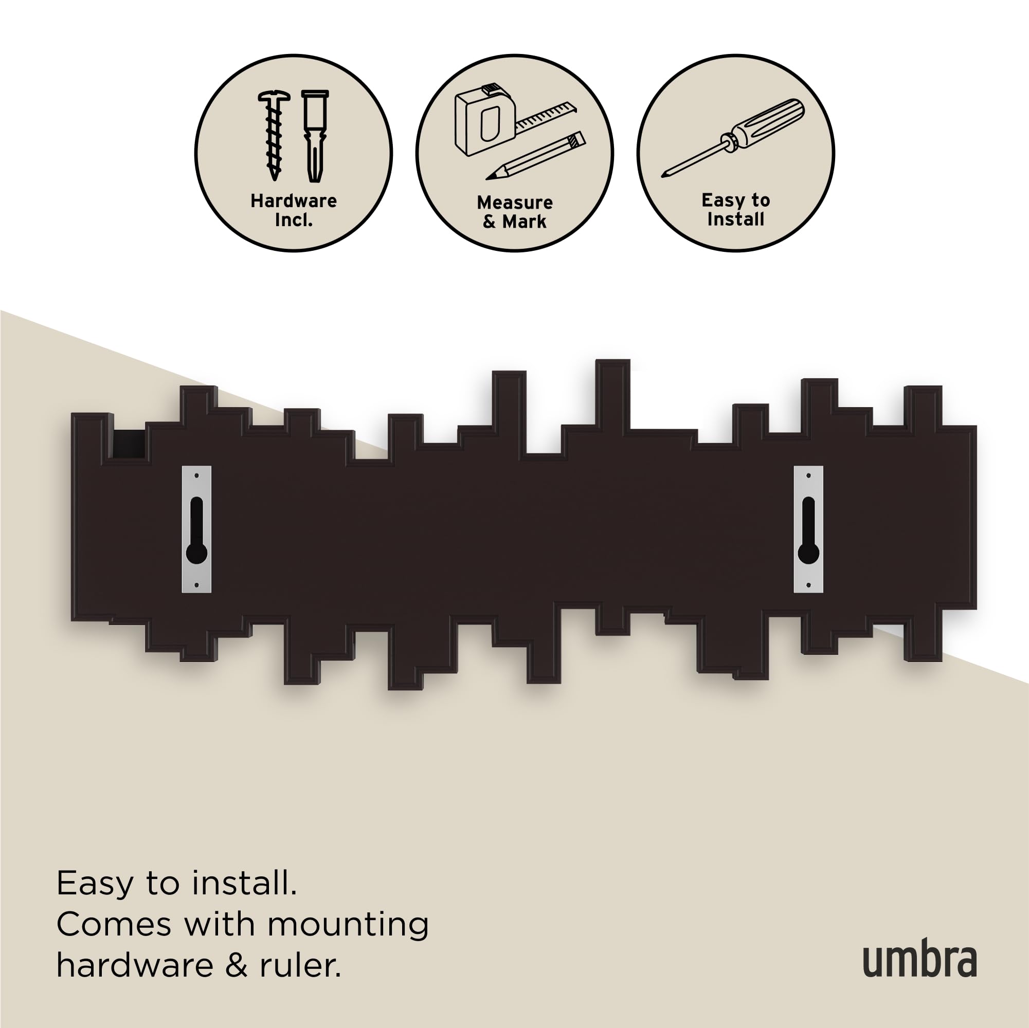 Umbra Sticks Wall-Mounted Coat Rack Rail Hook - 5 Retractable Pegs | Espresso Plastic | Modern Design 6