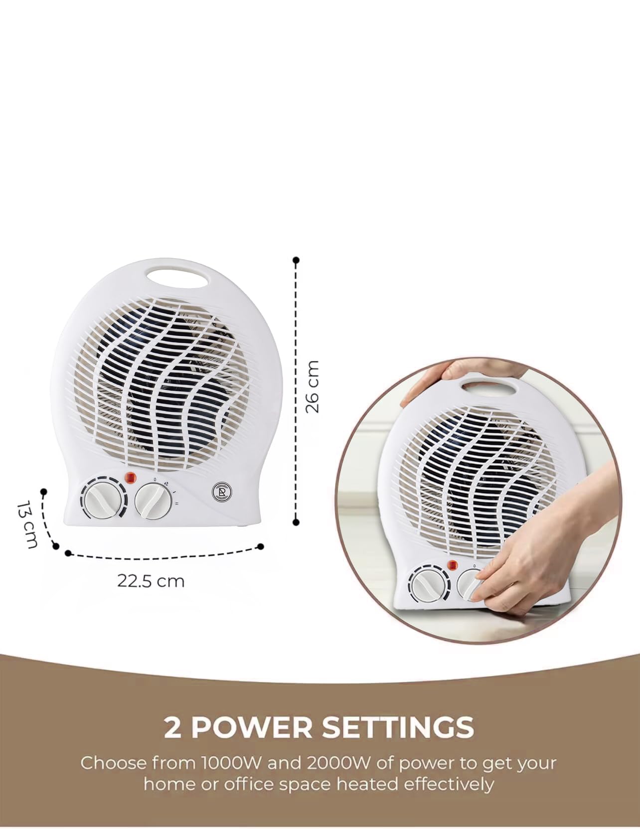REQUISITE NEEDS 2KW Portable Electric Fan Heater with 3 Settings & Overheat Protection | White 2