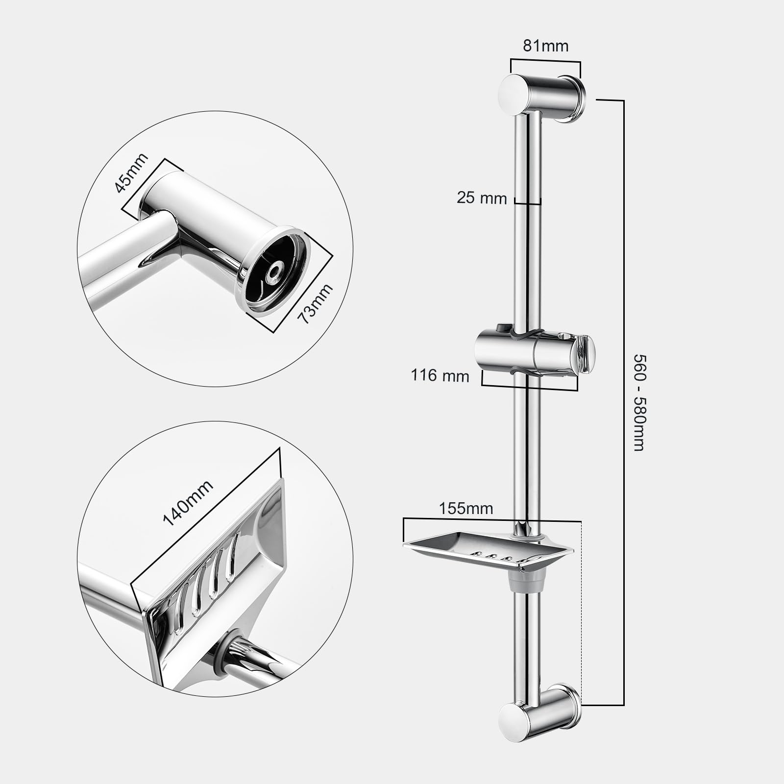 Ibergrif M20802 Shower Riser Rail - Wall Mounted Slide Bar with Adjustable Holder & Soap Dish | Chrome Finish 8