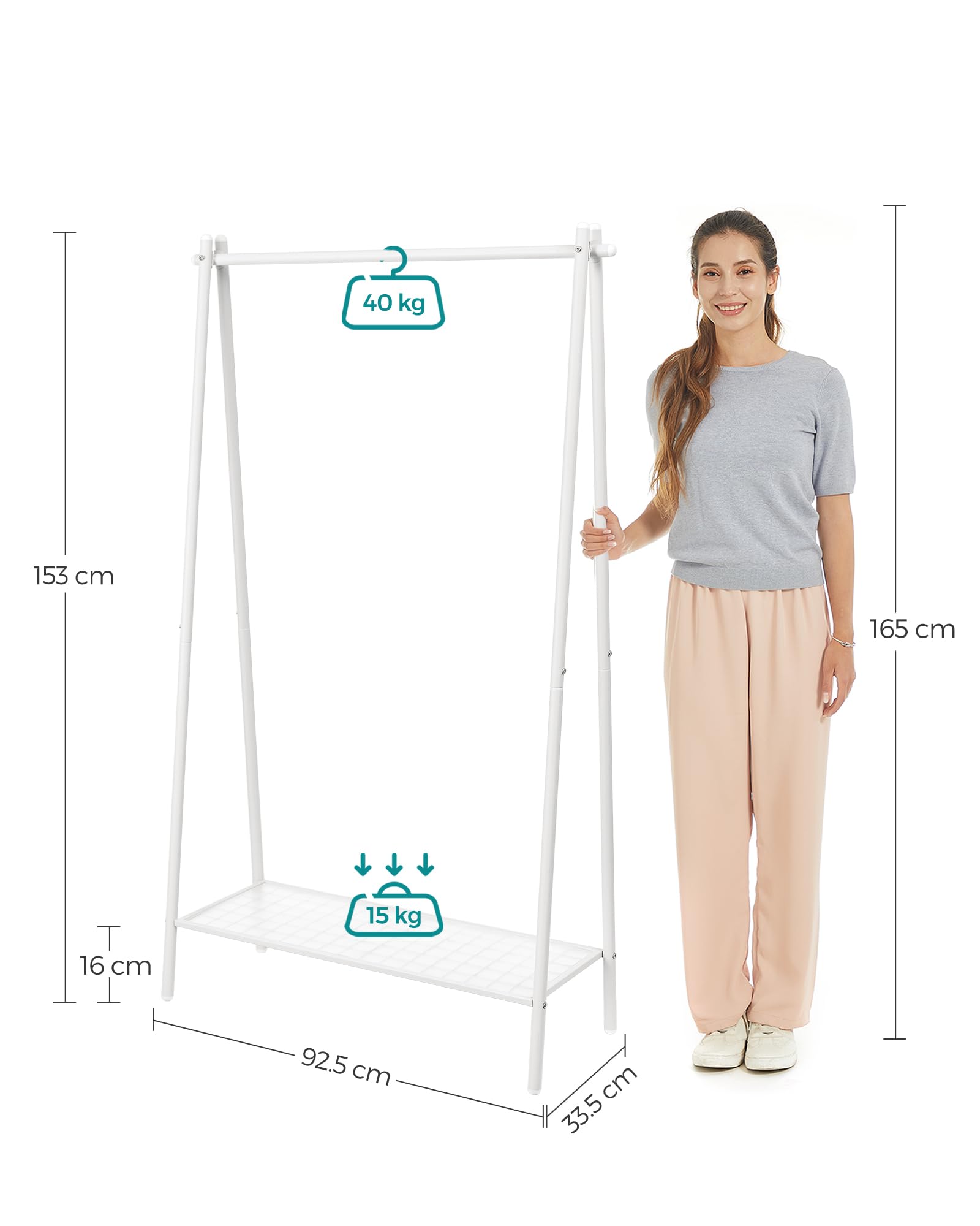 SONGMICS Clothes Rail Garment Rack with Steel Frame and Storage Shelf | 40kg Rail Capacity | White 7