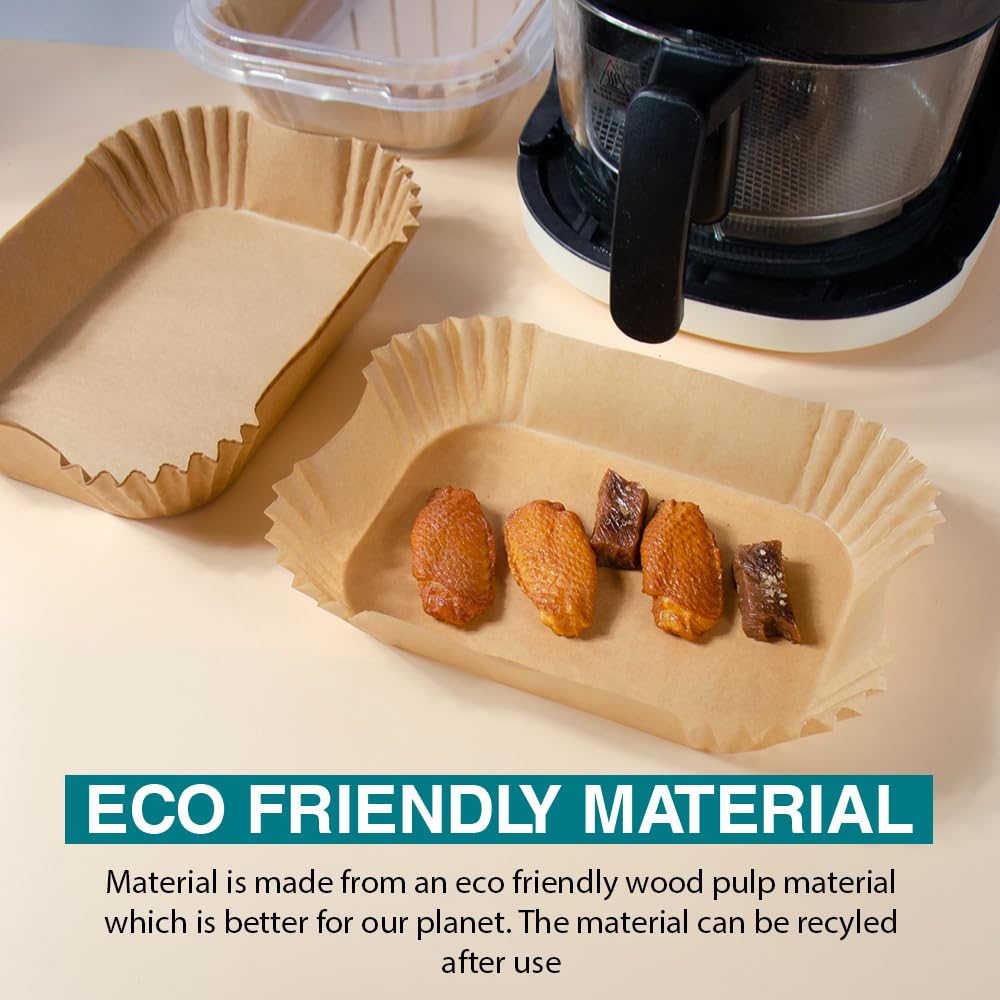 ANSIO Air Fryer Paper Liners - 100 PCS Rectangle Disposable Liners, 22cm x 14cm x 4.5cm Inner Fit 5