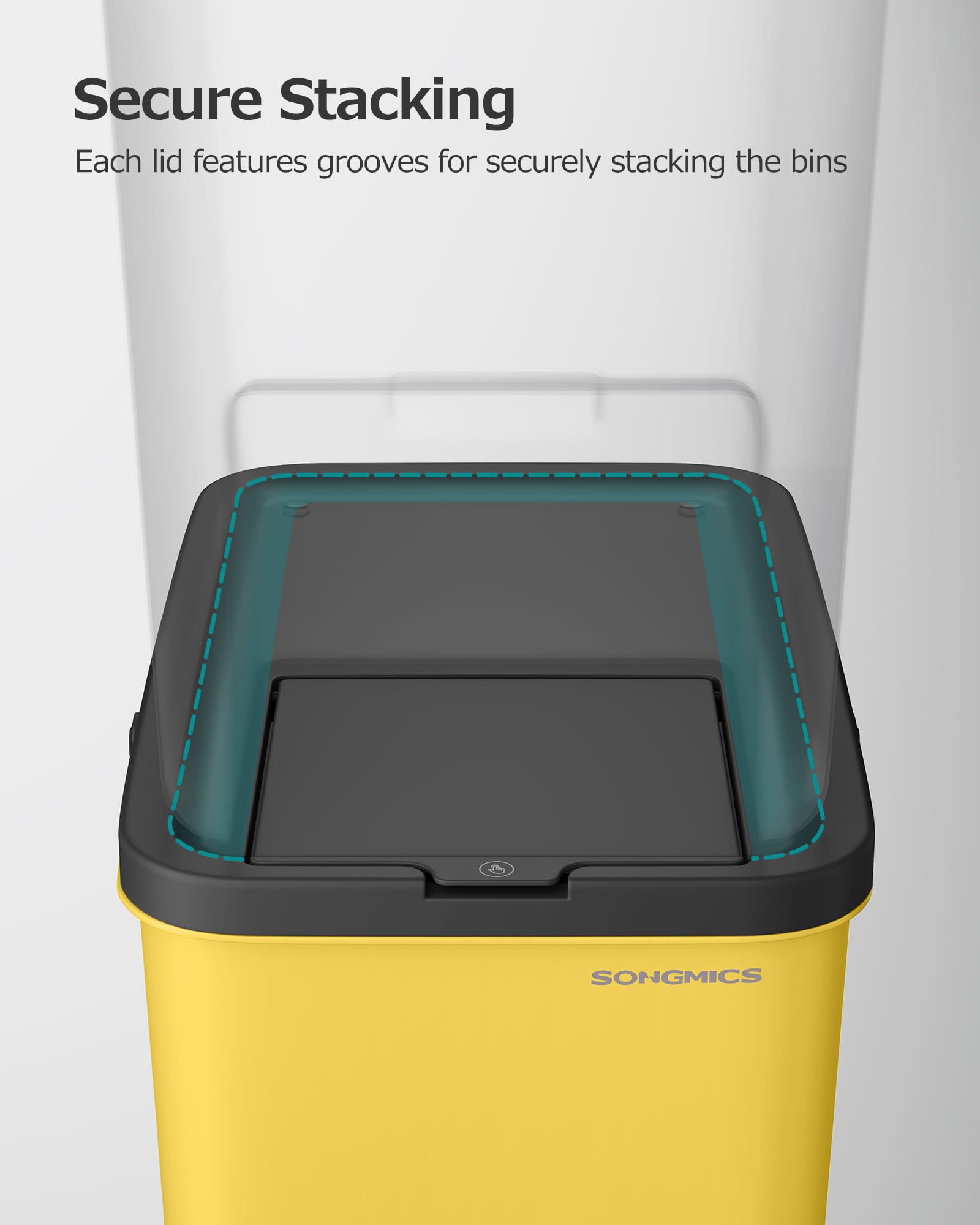 SONGMICS Waste Separation System - Set of 4 Stackable 20L Recycling Bins | Push-to-Open 6
