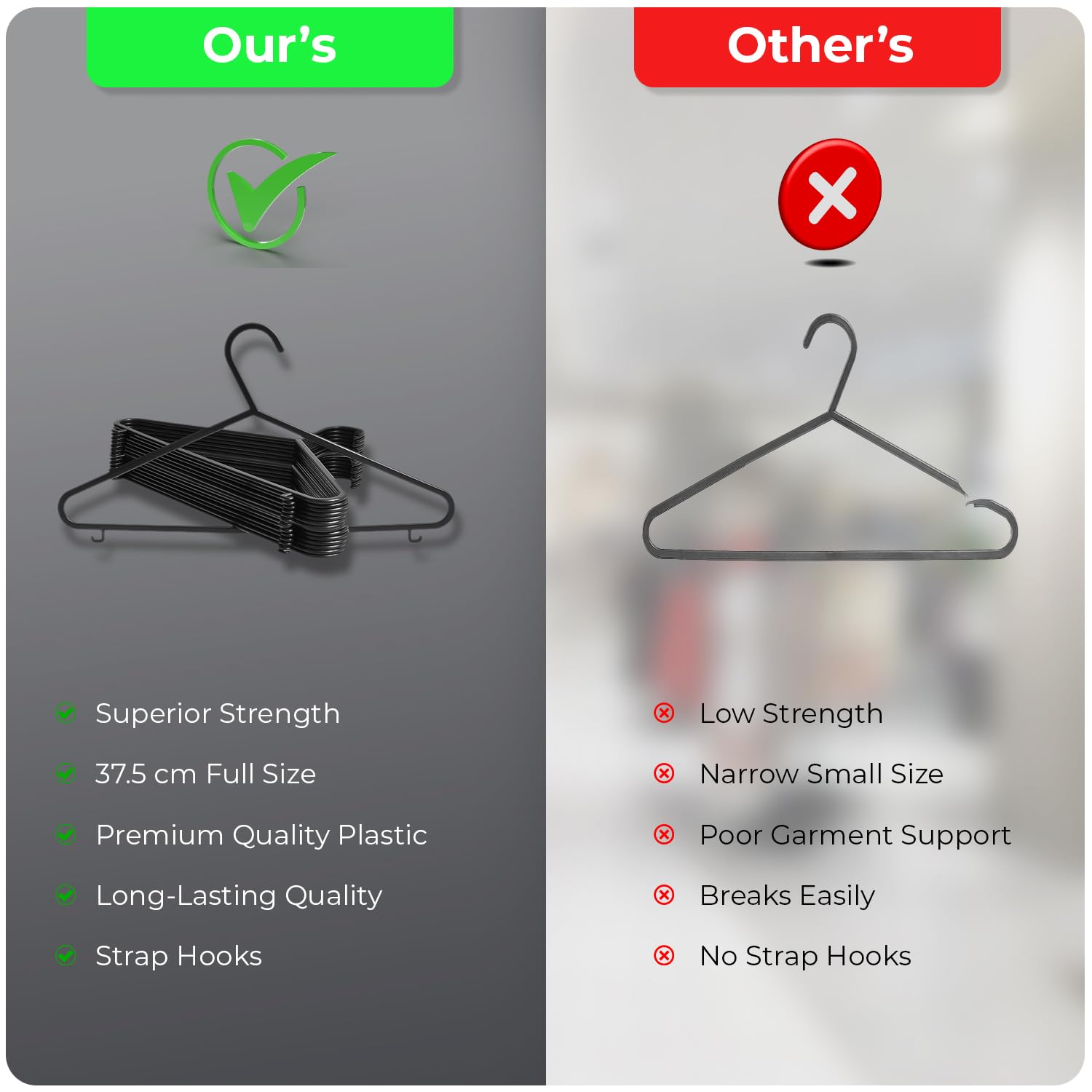 Scott 11 Plastic Coat Hangers - 25 Pack Black Slim Non-Slip for Suits & Trousers 7