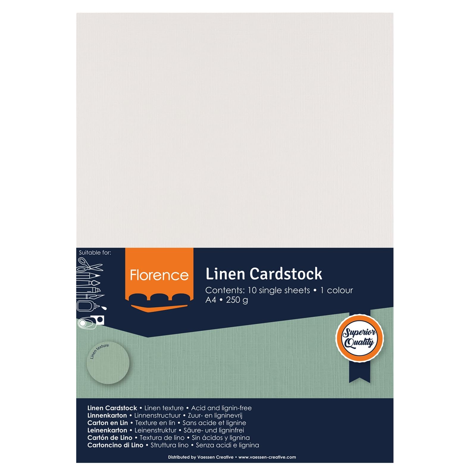 Vaessen Creative Florence Linen Cardstock - 10 Sheets A4 250 GSM Off-White 4