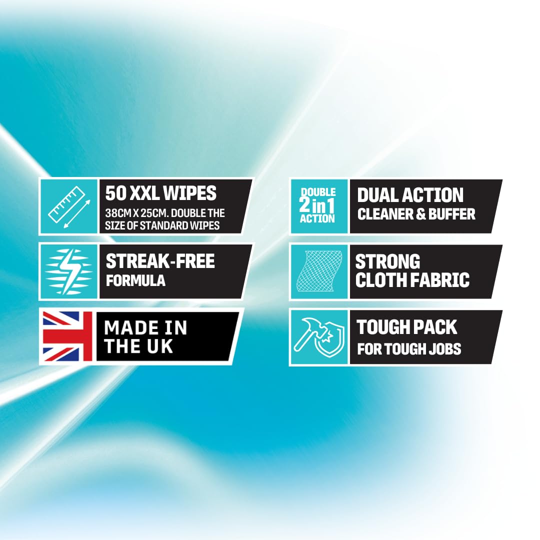 UltraGrime PRO Glass & Stainless Cleaning Cloths - 50 XXL+ Wipes, 38cm x 25cm | Alcohol-Free 3