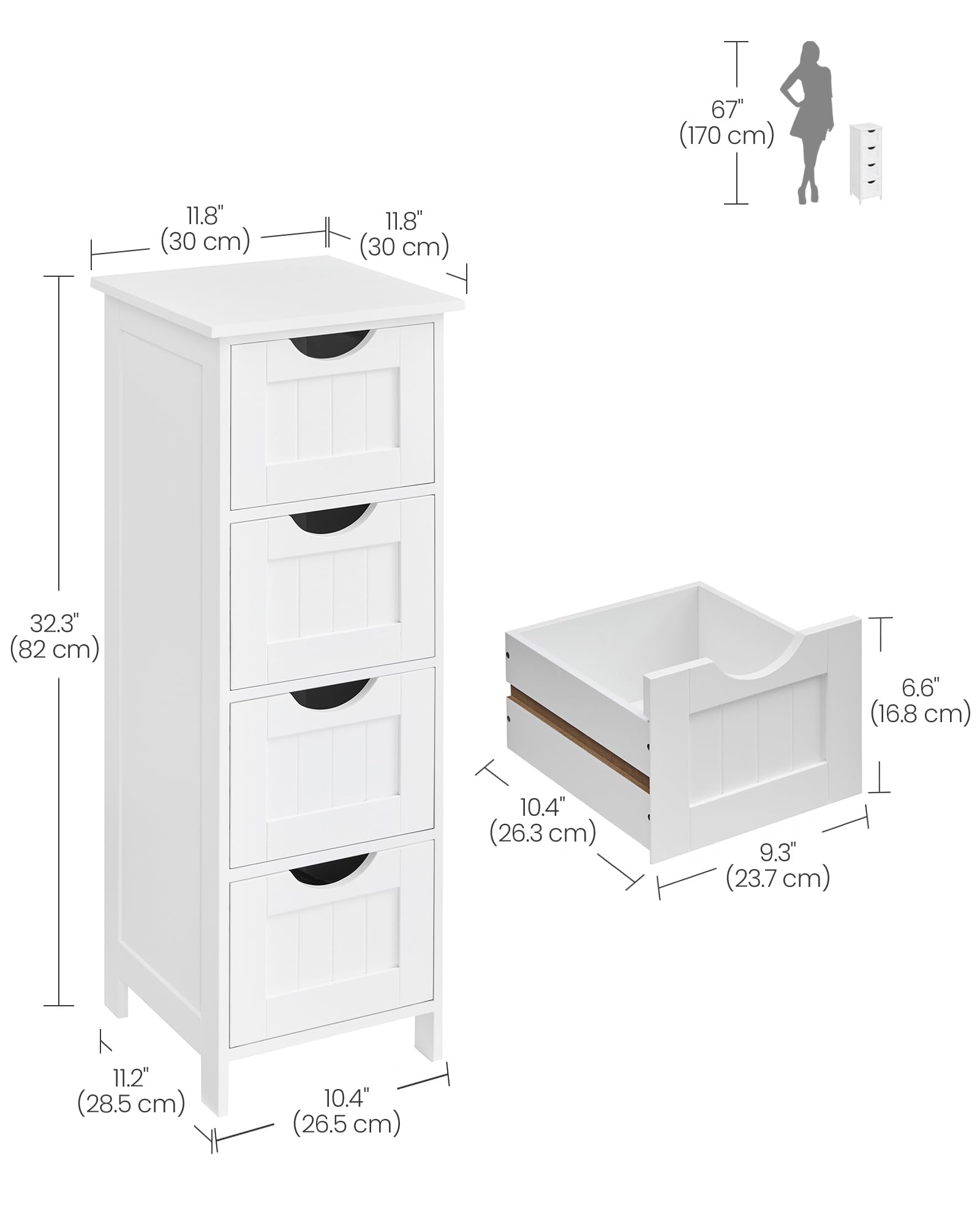 VASAGLE Bathroom Floor Storage Cabinet - 4 Drawers, Modern Style, White | 30 x 30 x 82 cm 3
