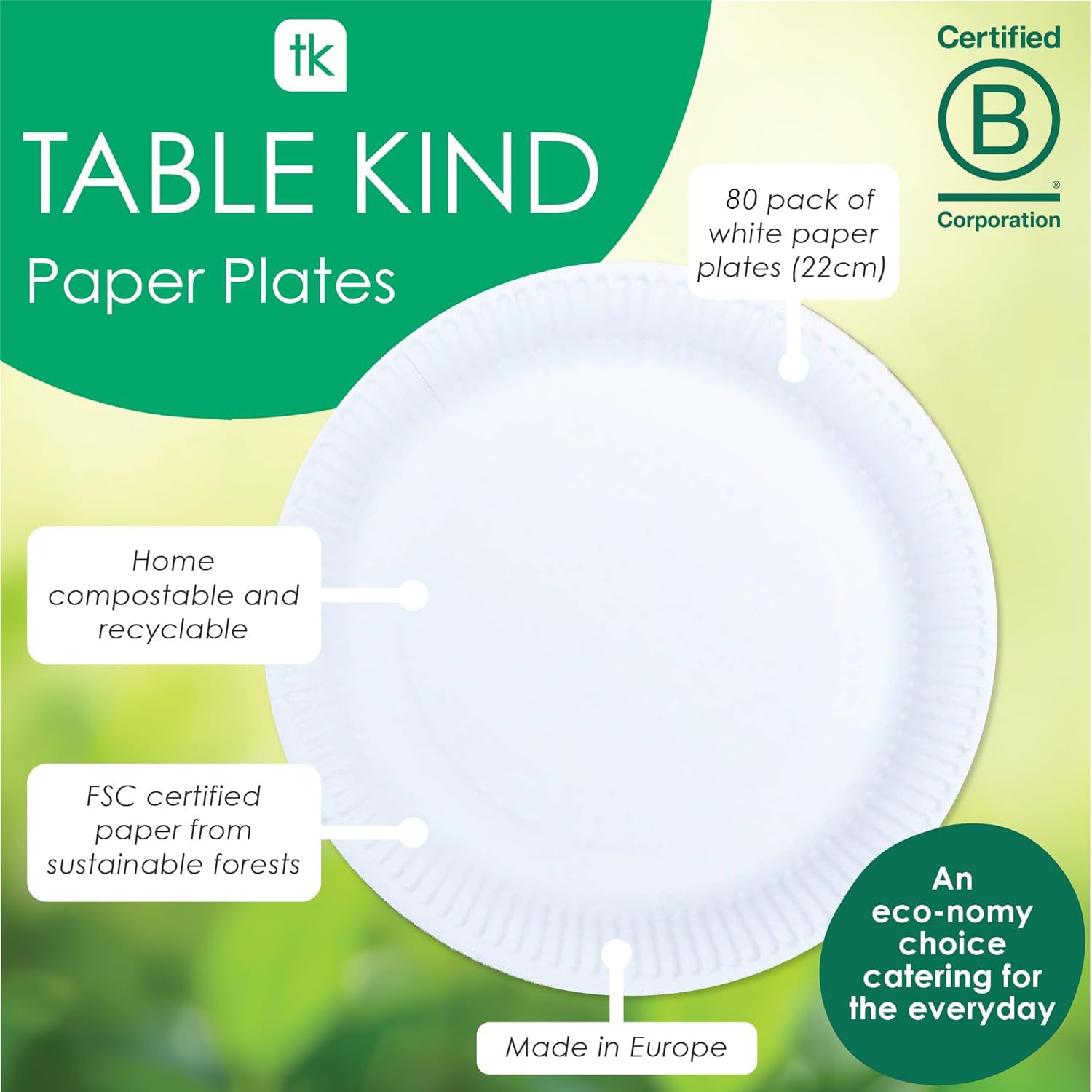 Talking Tables Table Kind White Paper Plates - 80 Pack | 22cm Diameter | Eco-Friendly & Compostable 4