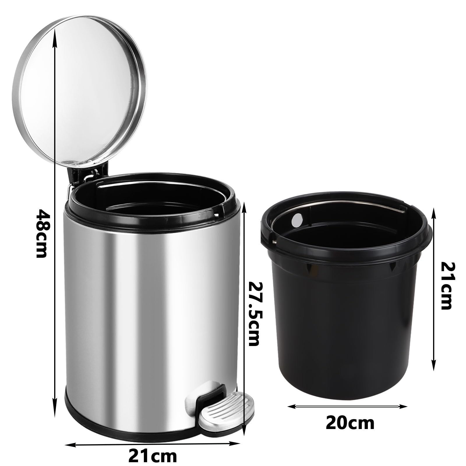 ASelected 6L Round Bathroom Pedal Bin | Stainless Steel | Anti-Fingerprint | Silver 2