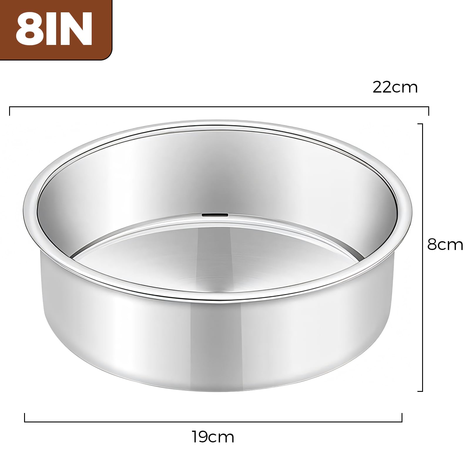 Woobroo 8 Inch Anodized Aluminium Round Cake Tin | Set of 3 | Solid Bottom 6