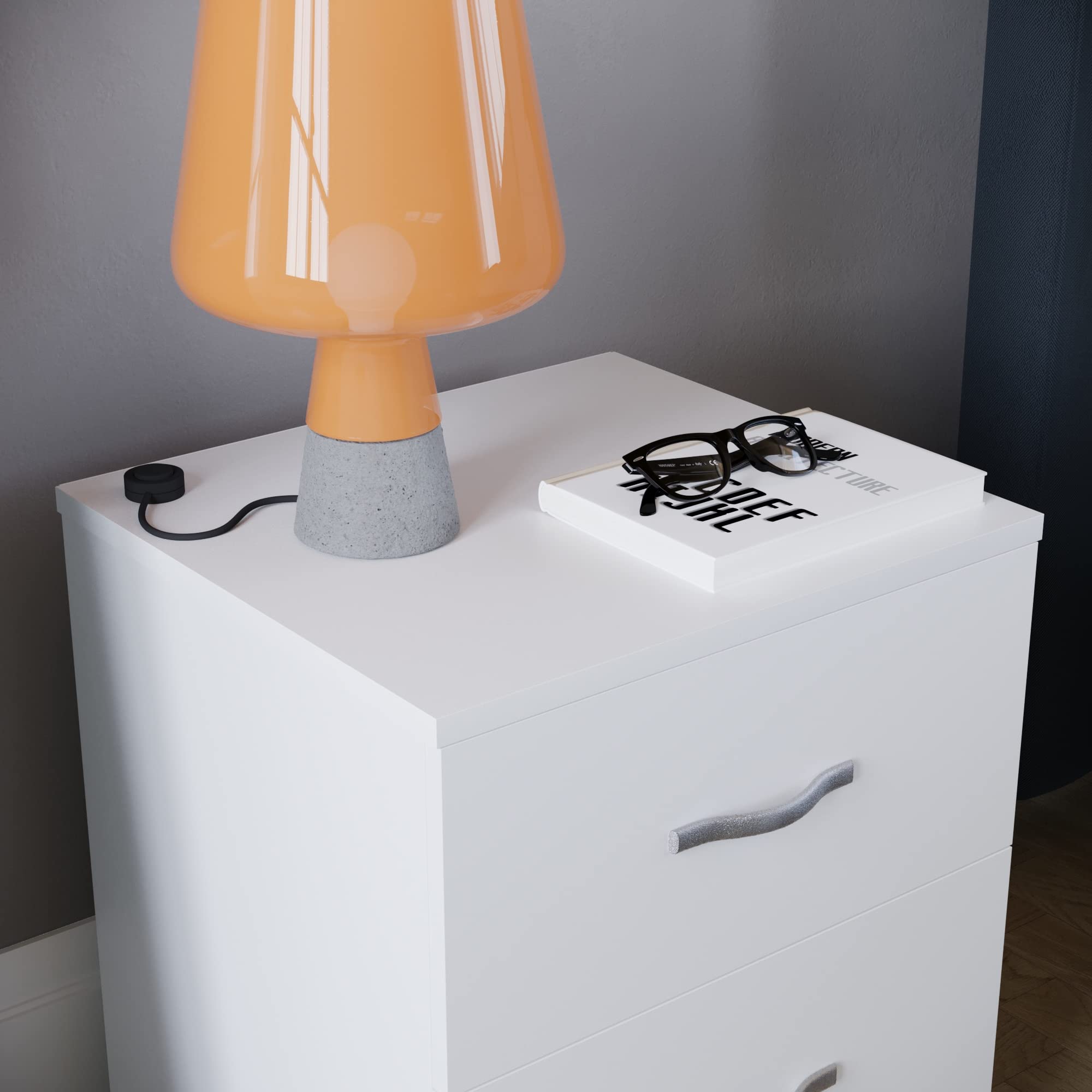 Vida Designs White Bedside Cabinet - 2 Drawers with Metal Handles | 47H x 40W x 36D cm 7