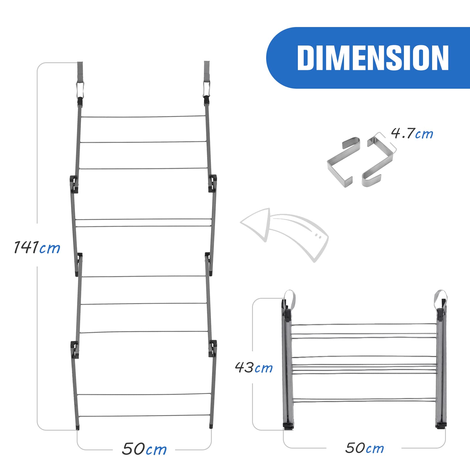 Rainberg Over The Door Clothes Airer - Foldable 10-Bar Drying Rack | H141cm | 4kg Capacity 3