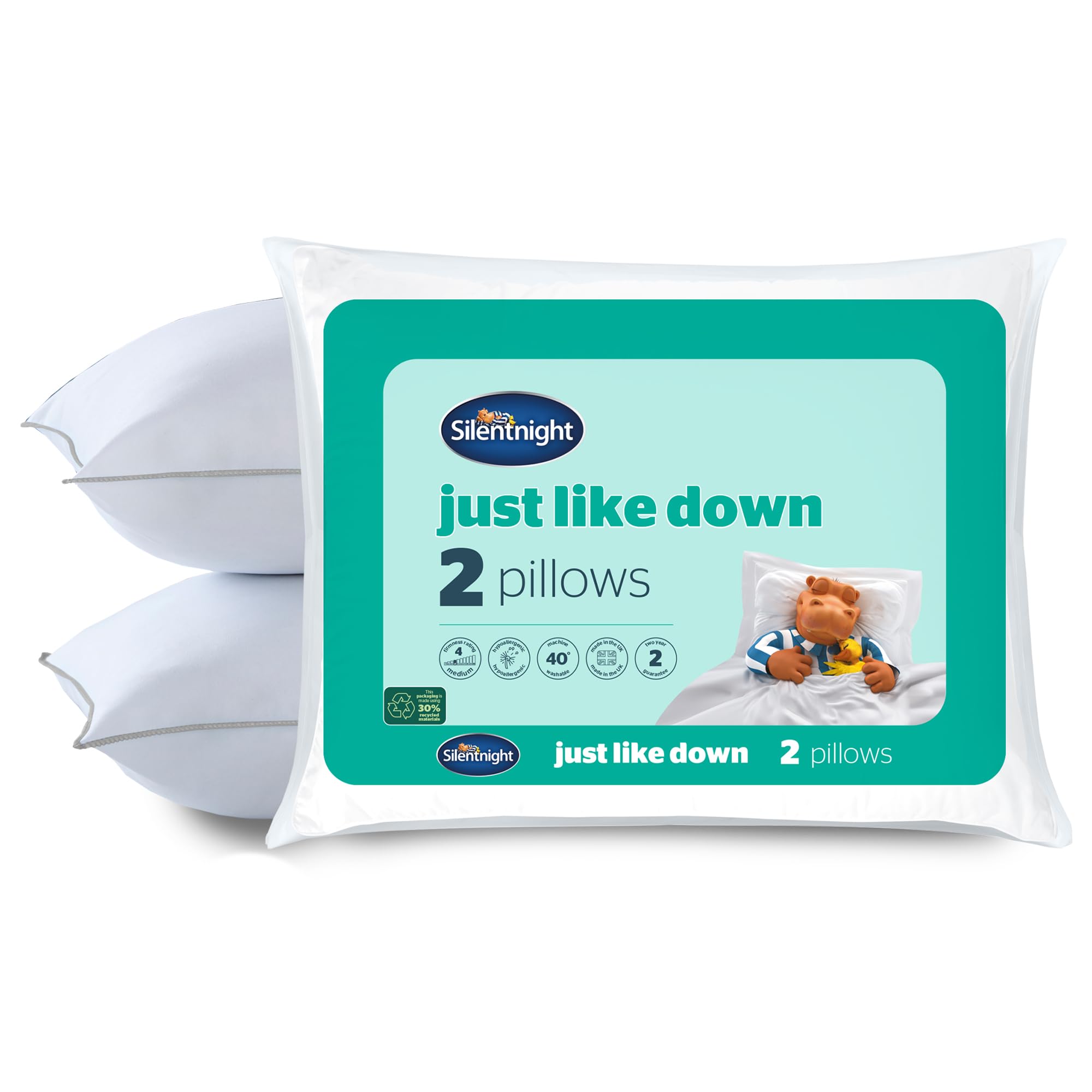Silentnight Just Like Down Pillow - Soft/Medium Support | Hypoallergenic | Pack of 2 1