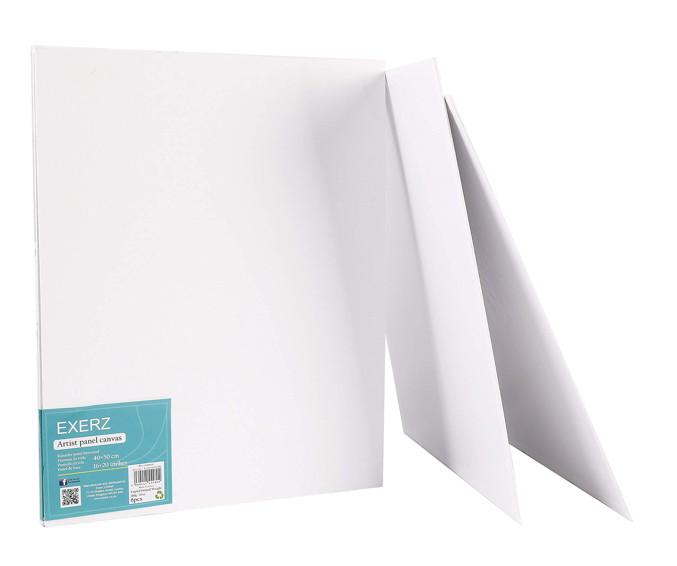 EXERZ Canvas Panels - 6 Pack 40x50cm Blank Artist Boards | 280GSM Cotton | Triple Primed 2