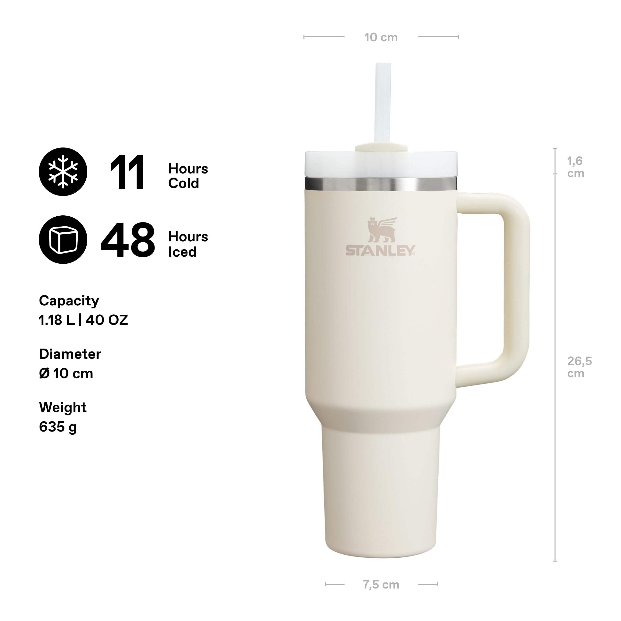 STANLEY 1913 Quencher H2.0 Flowstate Tumbler 1.2L - Cold 11 Hrs, Iced 48 Hrs | Cream 2.0
