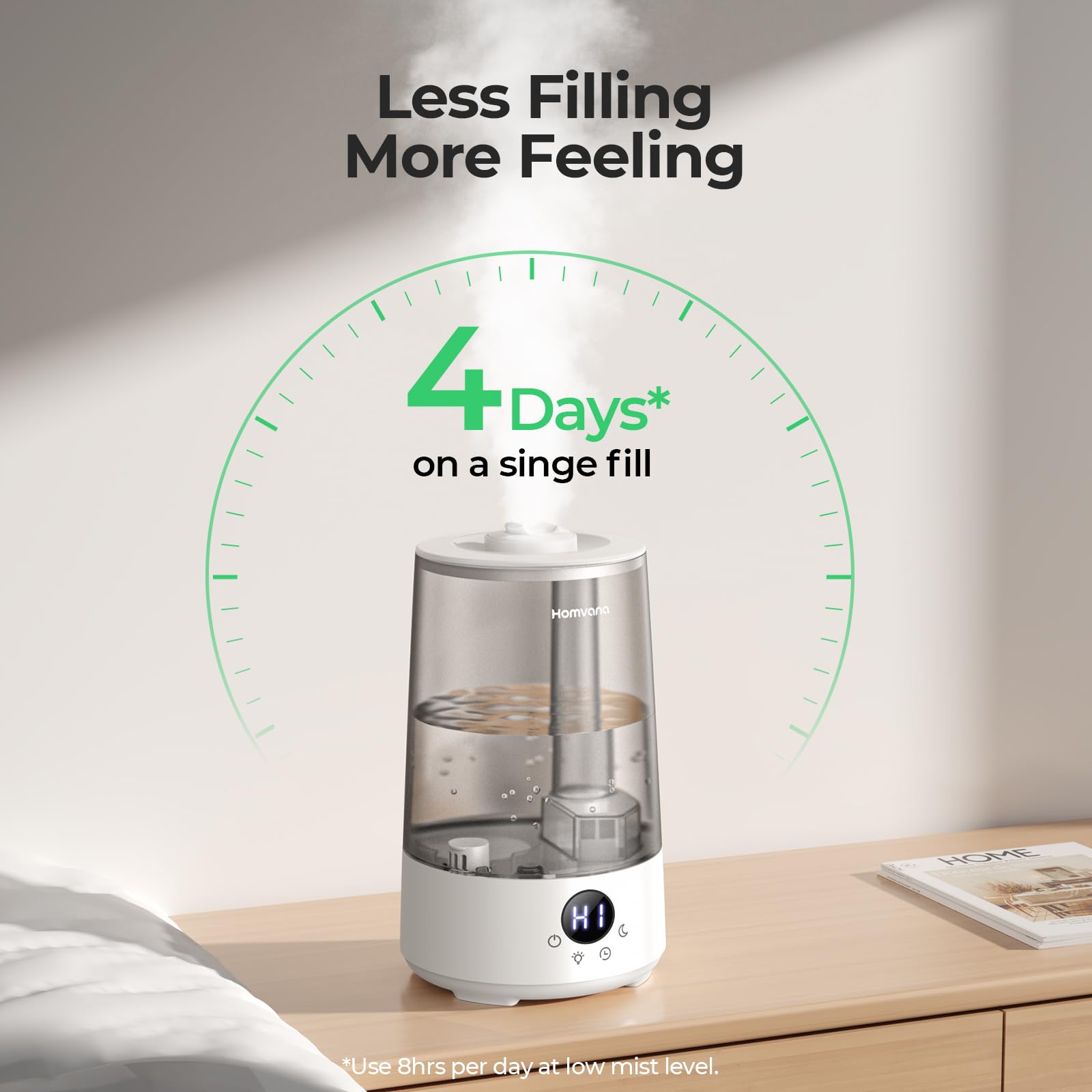 Homvana H101 3.6L Cool Mist Humidifier for Bedroom | Quiet Operation | 34-Hour Runtime 4
