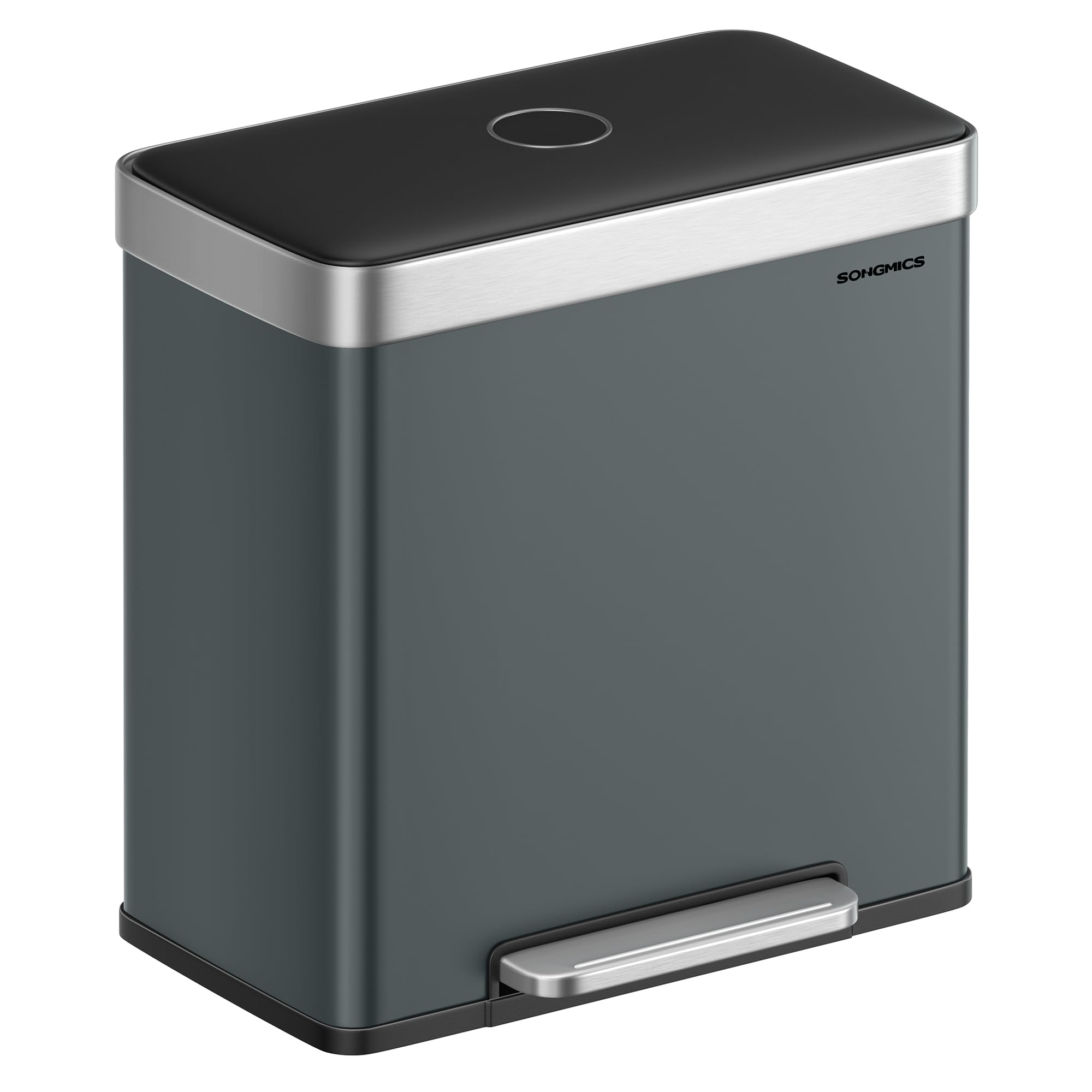 SONGMICS Kitchen Pedal Bin - 2 x 30L Dual Compartment Waste Separation System | Stainless Steel | Greenish Grey 1
