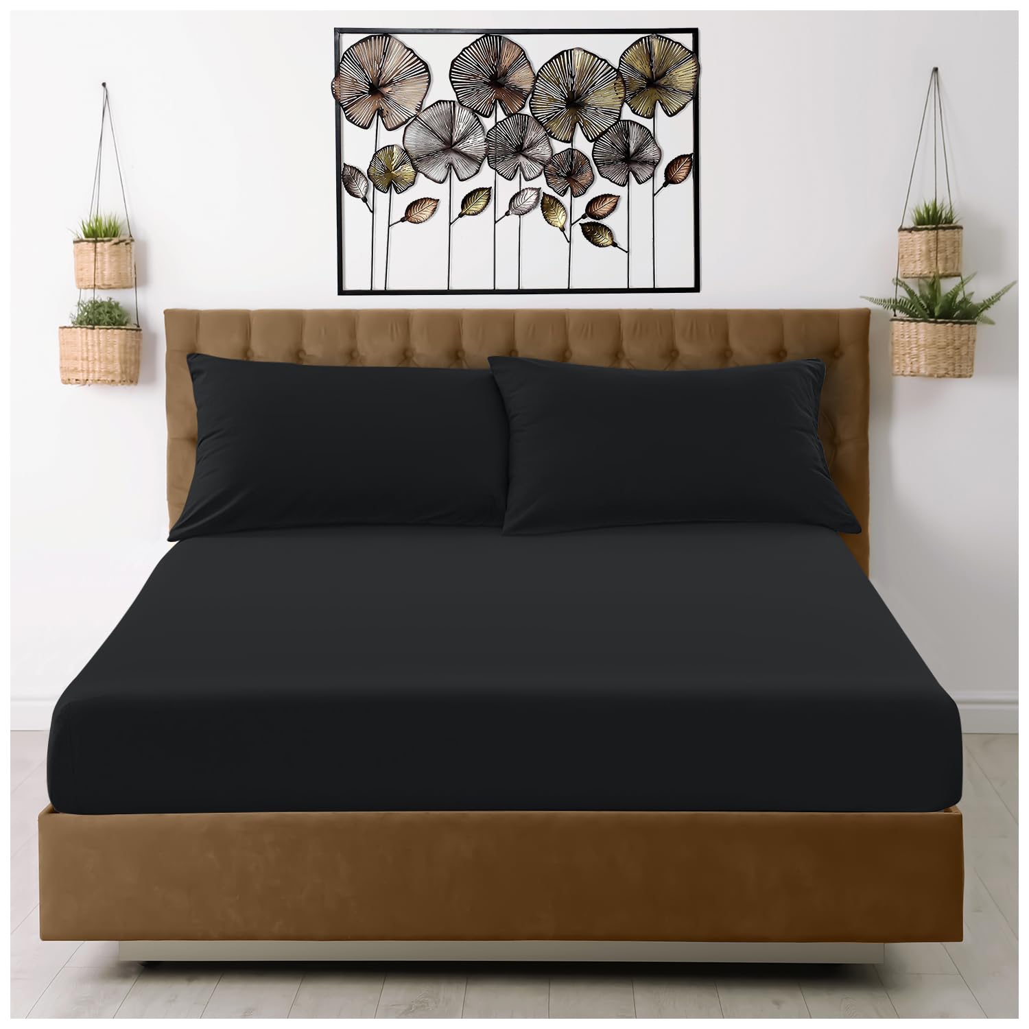 Super Dreamer Microfiber Fitted Sheet - Double Size, Black, 100% Polyester | Fits up to 25cm Deep 1