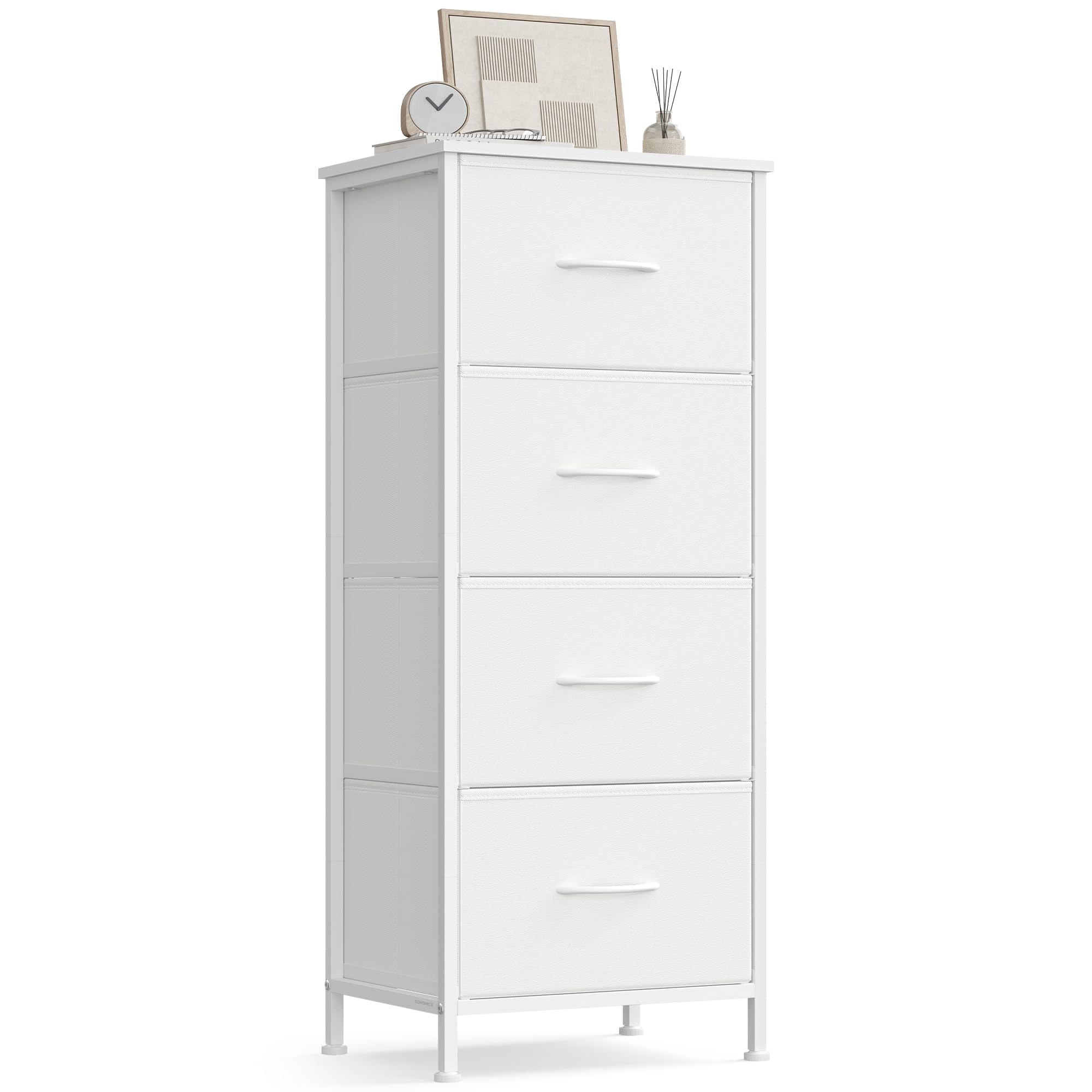 SONGMICS Chest of Drawers - 4 Fabric Drawers Storage Unit | Steel Frame | Cloud White + Snow White 1