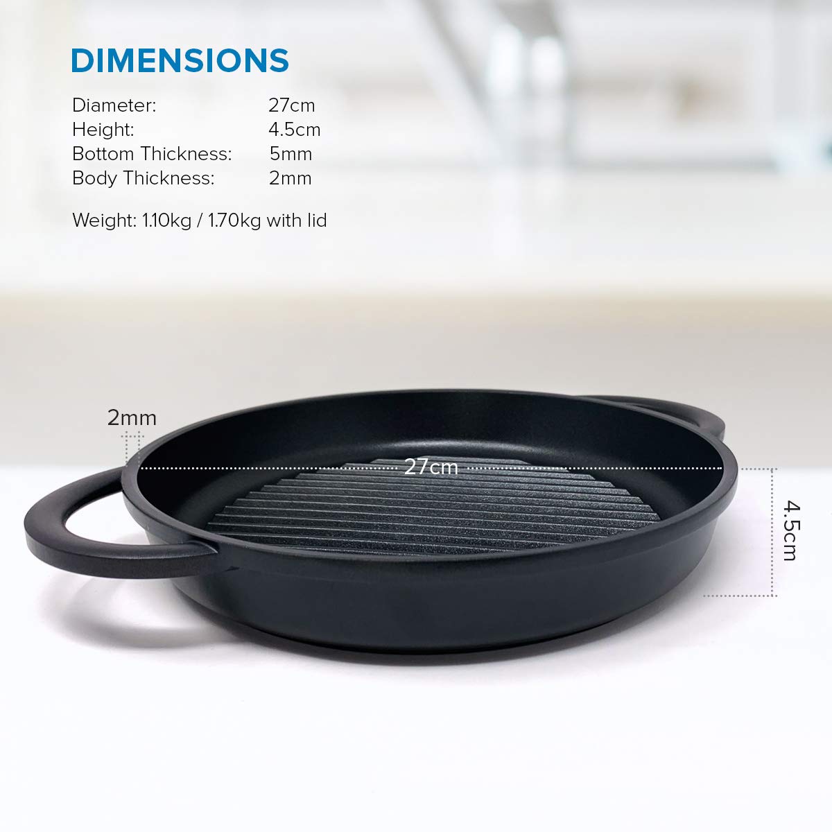 joeji's Kitchen Forever Pan - 27cm Non-Stick Cast Aluminium Griddle Pan with Lid 2
