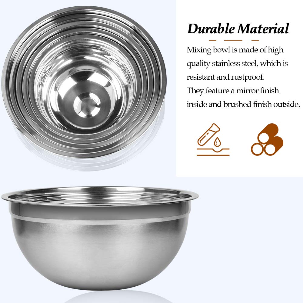 Dveda 5 Pc Stainless Steel Mixing Bowl Set with Lids, Spoons, and Whisk 3