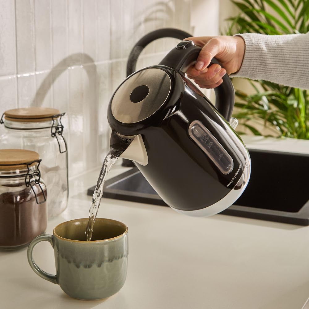 Morphy Richards Equip Jug Kettle, 1.7L, 3Kw Rapid boil, Removeable Limescale Filter, Easy View Water Gauge, Stainless Steel Case, Black, 102783 4