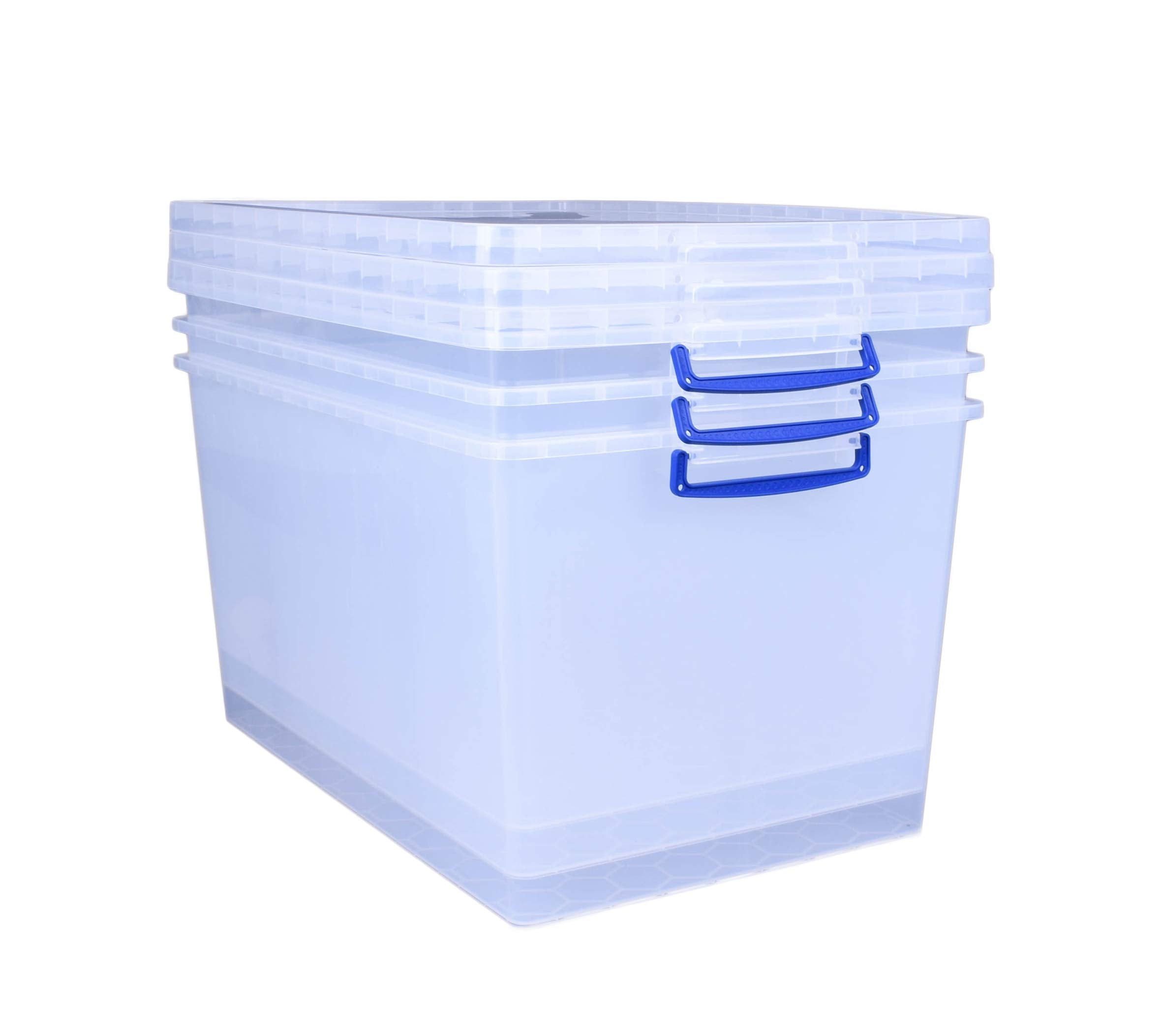 Really Useful Box Nestable Plastic Storage Box - 83 Litre, Clear, Stackable | Pack of 3 2