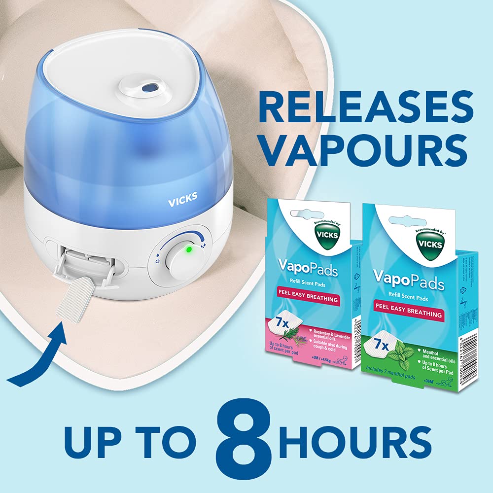 Vicks Mini Cool Mist Ultrasonic Humidifier - Quiet Operation, Dual VapoPad Slots | Blue/White 5